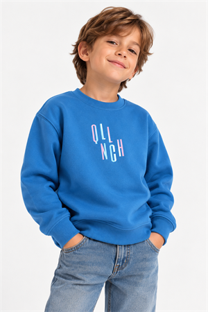 LUESS Erkek Çocuk Mavi Renkli Yazı Baskılı Sweatshirt