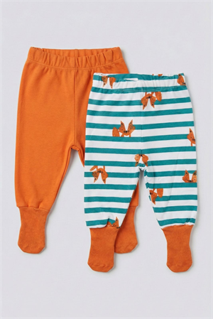 Unisex Bebek patikli %100 organik  pamuk  ikili paket pantolon (3 ay 3 yaş)