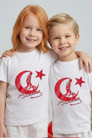Unisex Çocuk Kabartma Baskı Atatürk Tişört (3-4 Yaş 8-9 Yaş)
