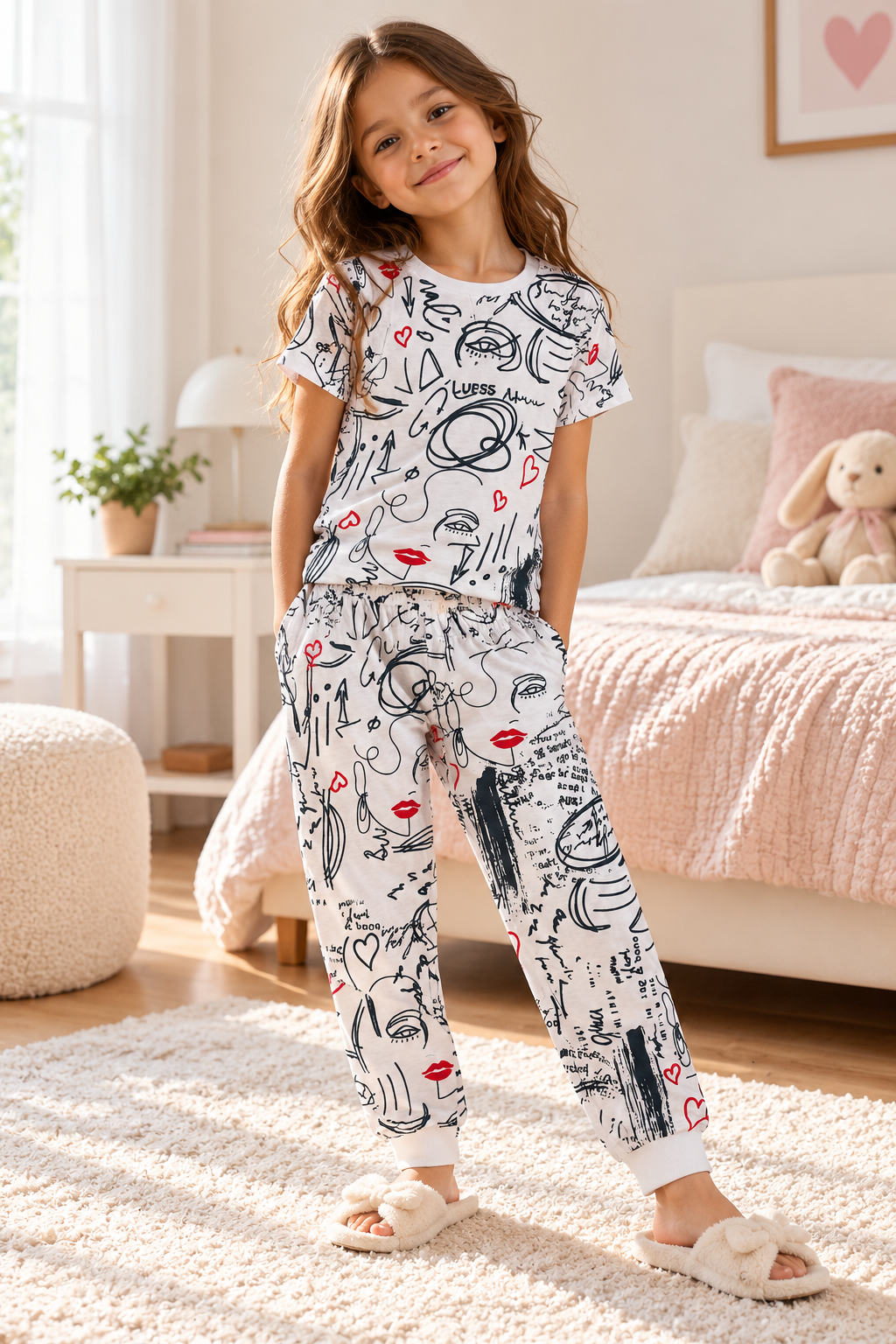 Çocuk Baskılı %100 Pamuk Suprem Pijama Takımı (2 Yaş 7 Yaş)