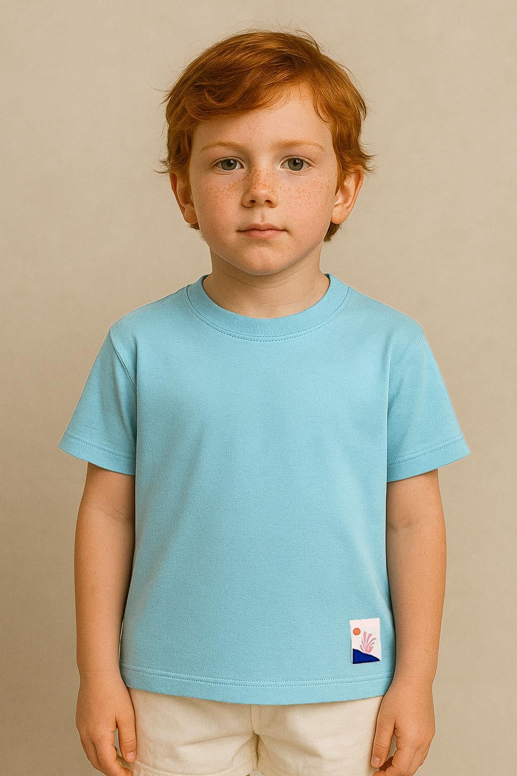 Erkek Çocuk %100 Pamuk Basic Tişört - Açık Mavi (3-4 Yaş 8-9 Yaş)