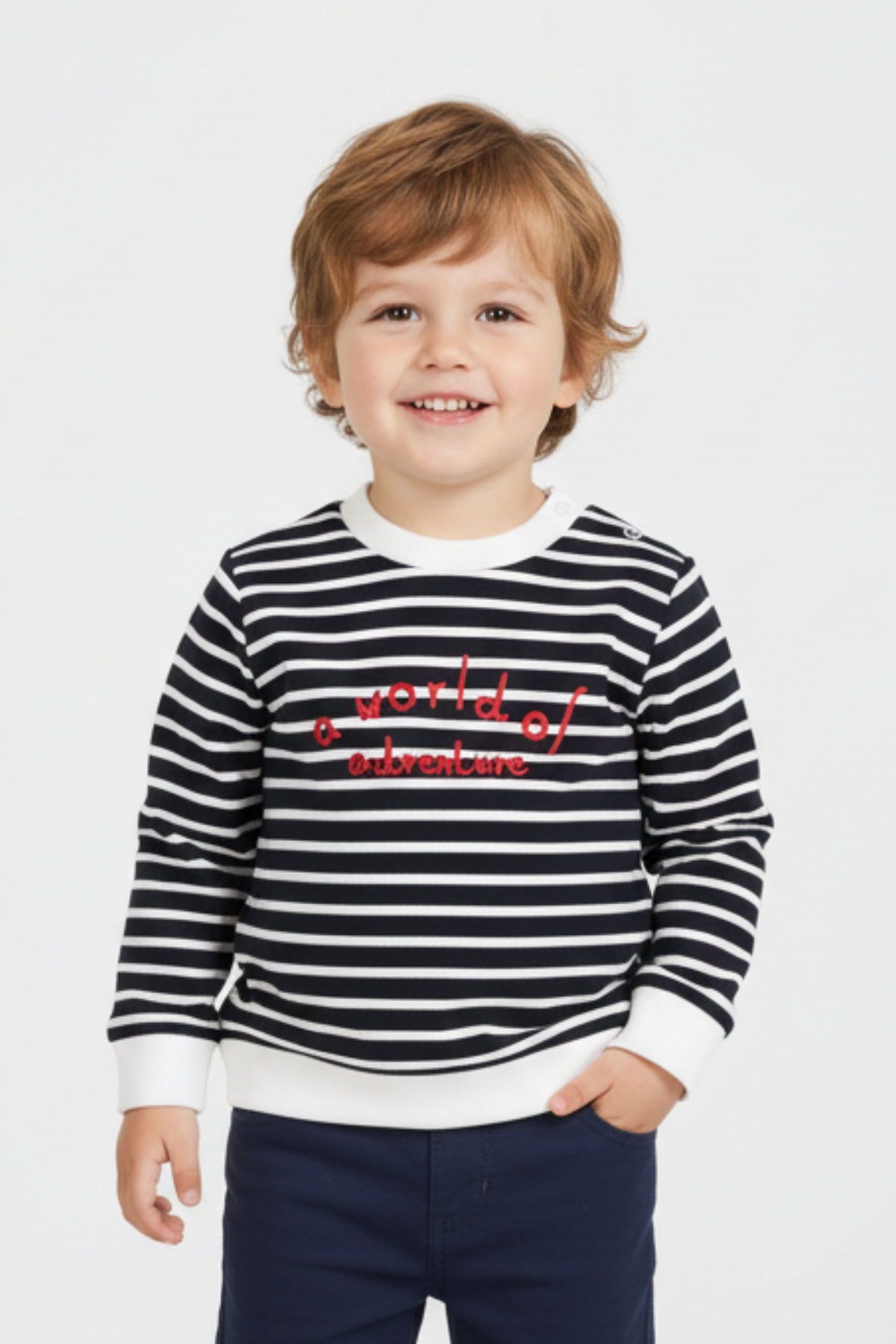 Erkek Çocuk Çizgili Baskı Detaylı Sweatshirt (6Ay-4Yaş)