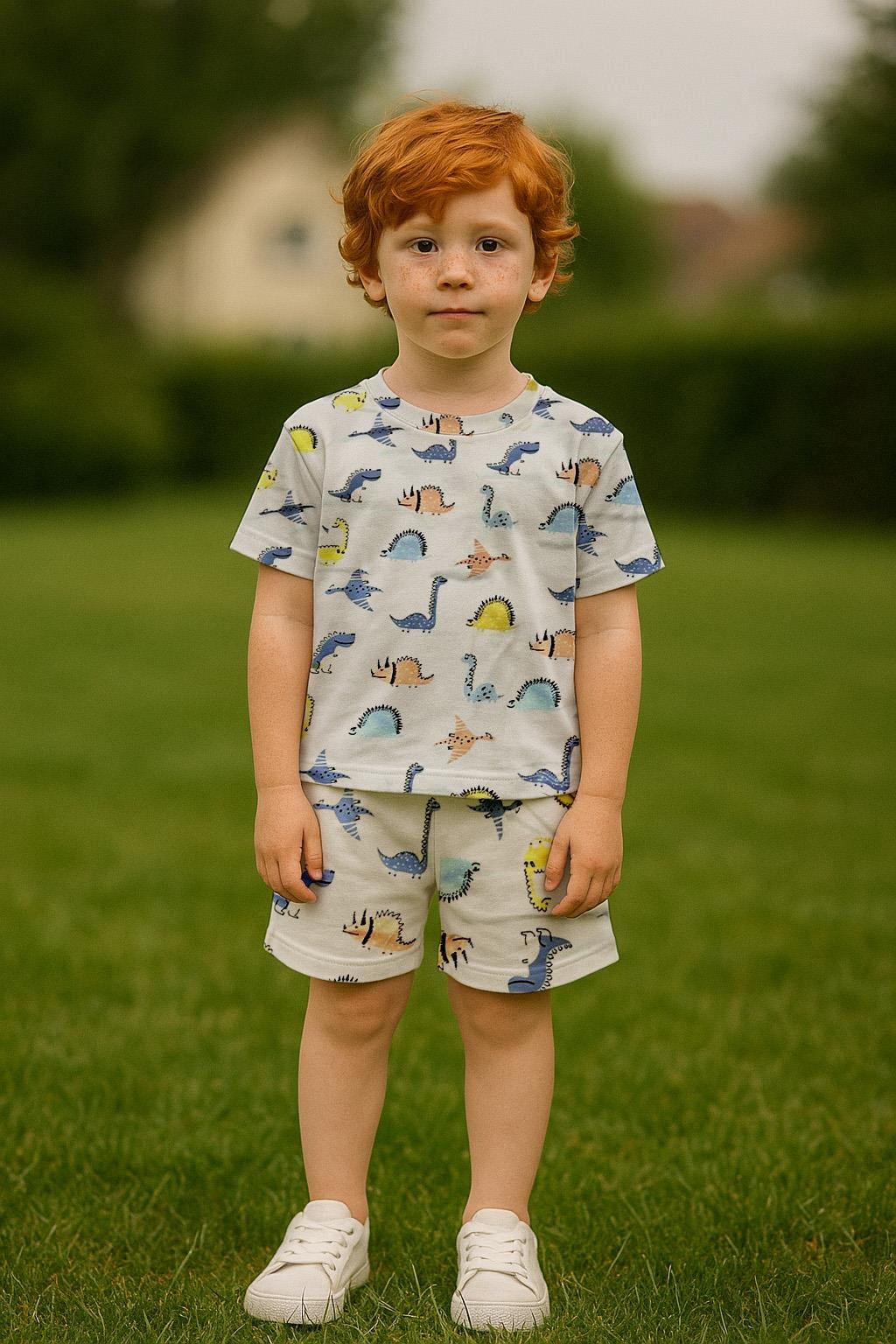 Erkek Çocuk Dino %100 Pamuk Kısa Kollu Pijama Takımı (3-4 Yaş 8-9 Yaş)