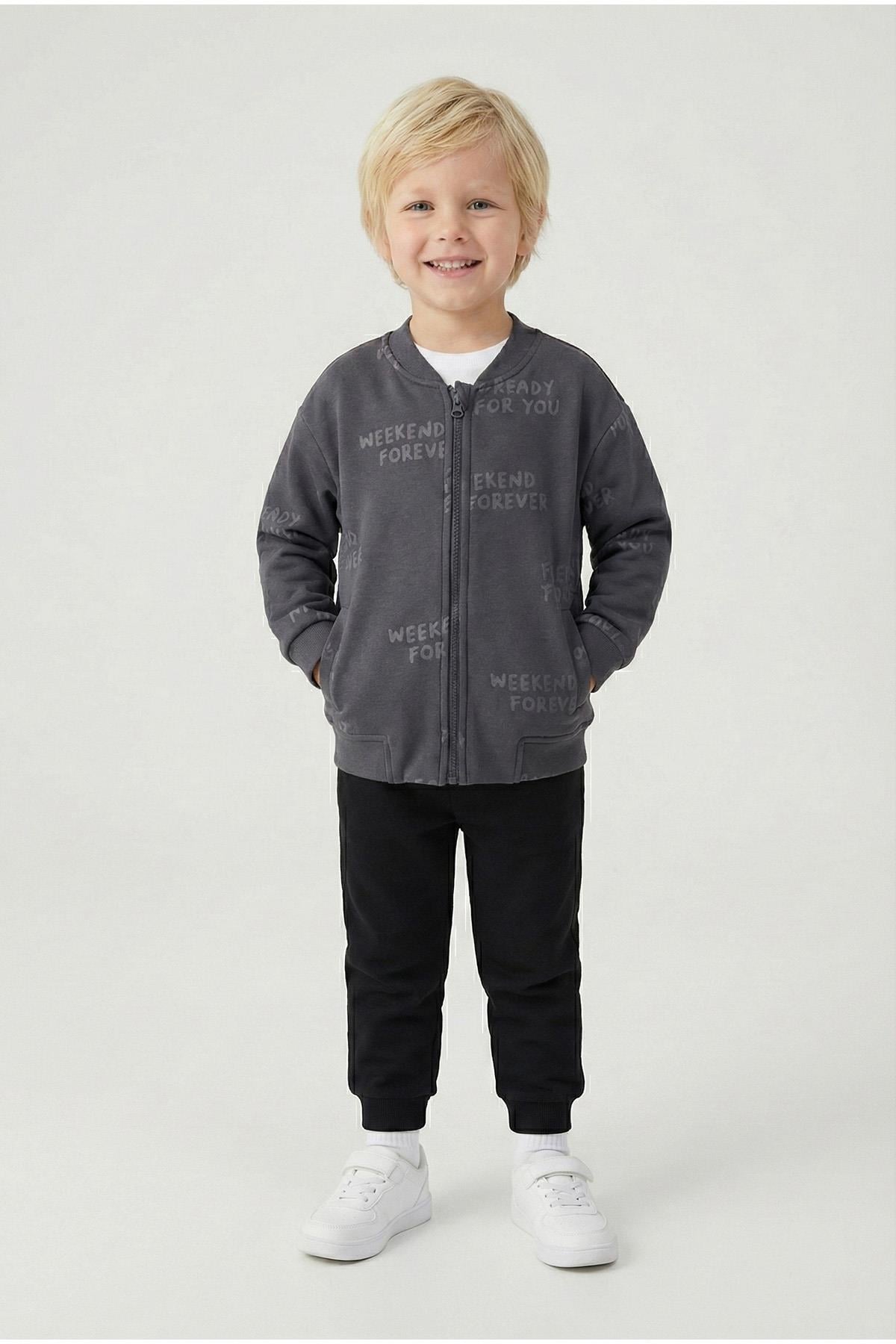 Erkek Çocuk Metraj Baskılı Pamuklu Hırka (3-4 Yaş 8-9 Yaş)