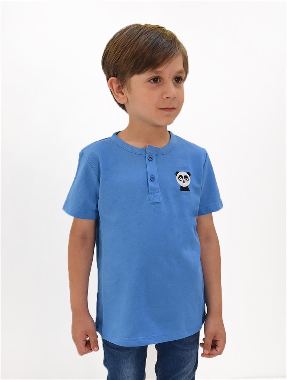 Erkek Çocuk Nakış Detaylı Hakim Yaka Tshirt