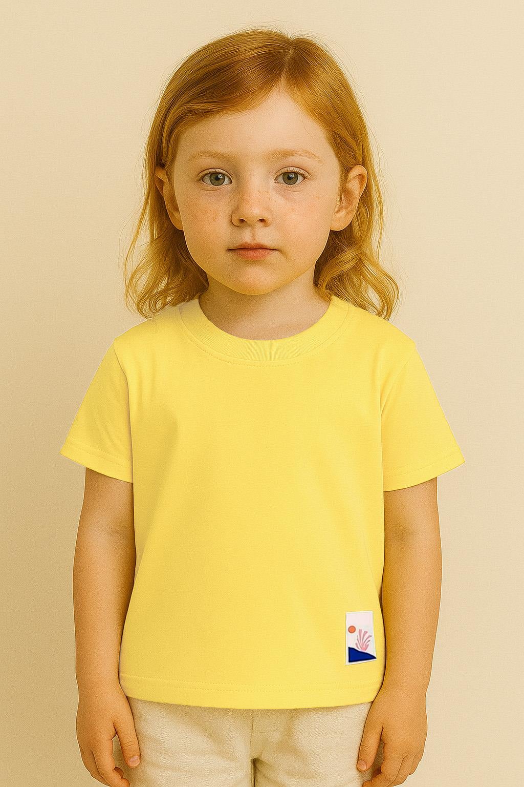 Kız Çocuk %100 Pamuklu Basic Tişört - Açık Sarı (3-4 Yaş 8-9 Yaş)