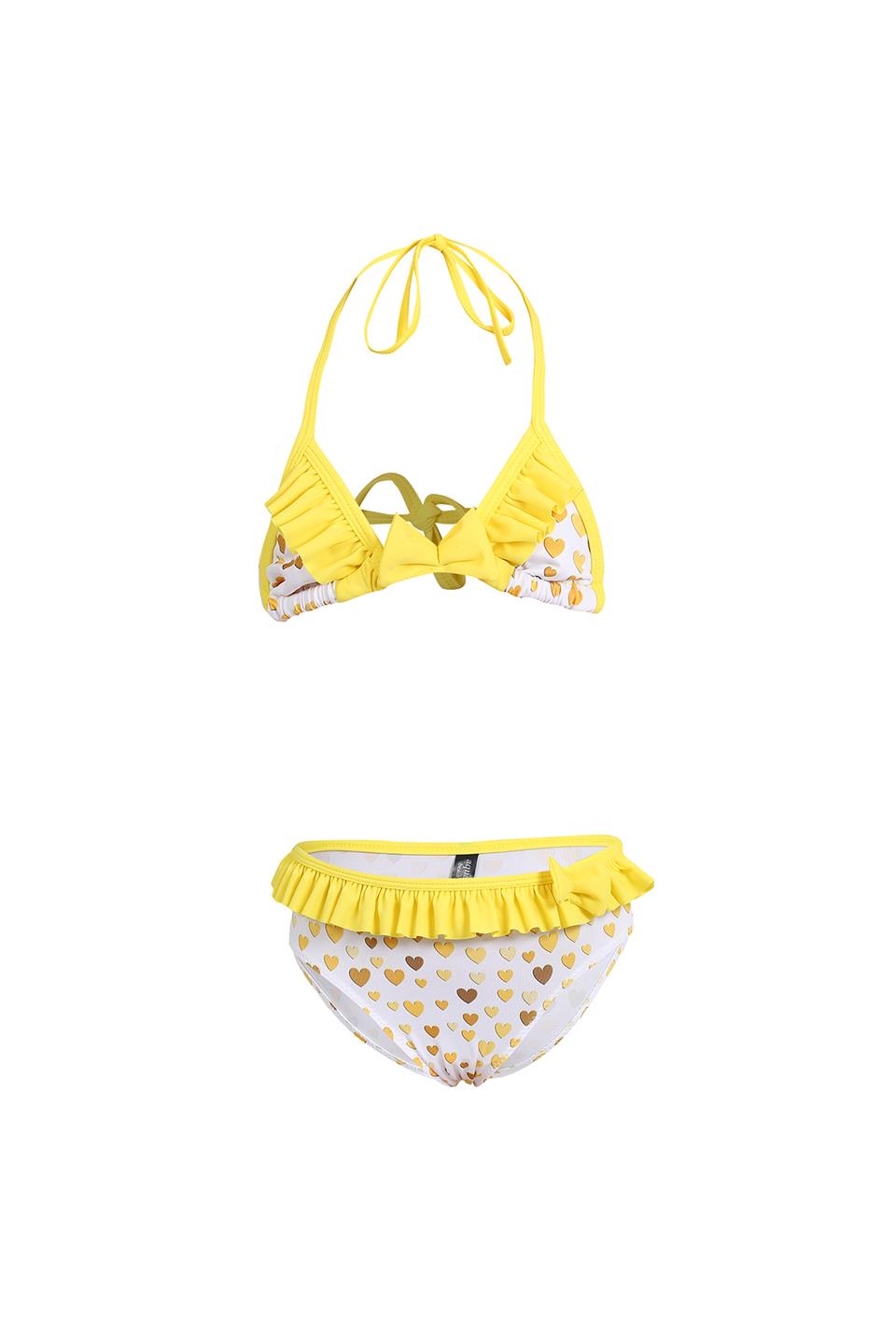 Kız Çocuk Kalp Desenli Hızlı Kuruyan Bikini