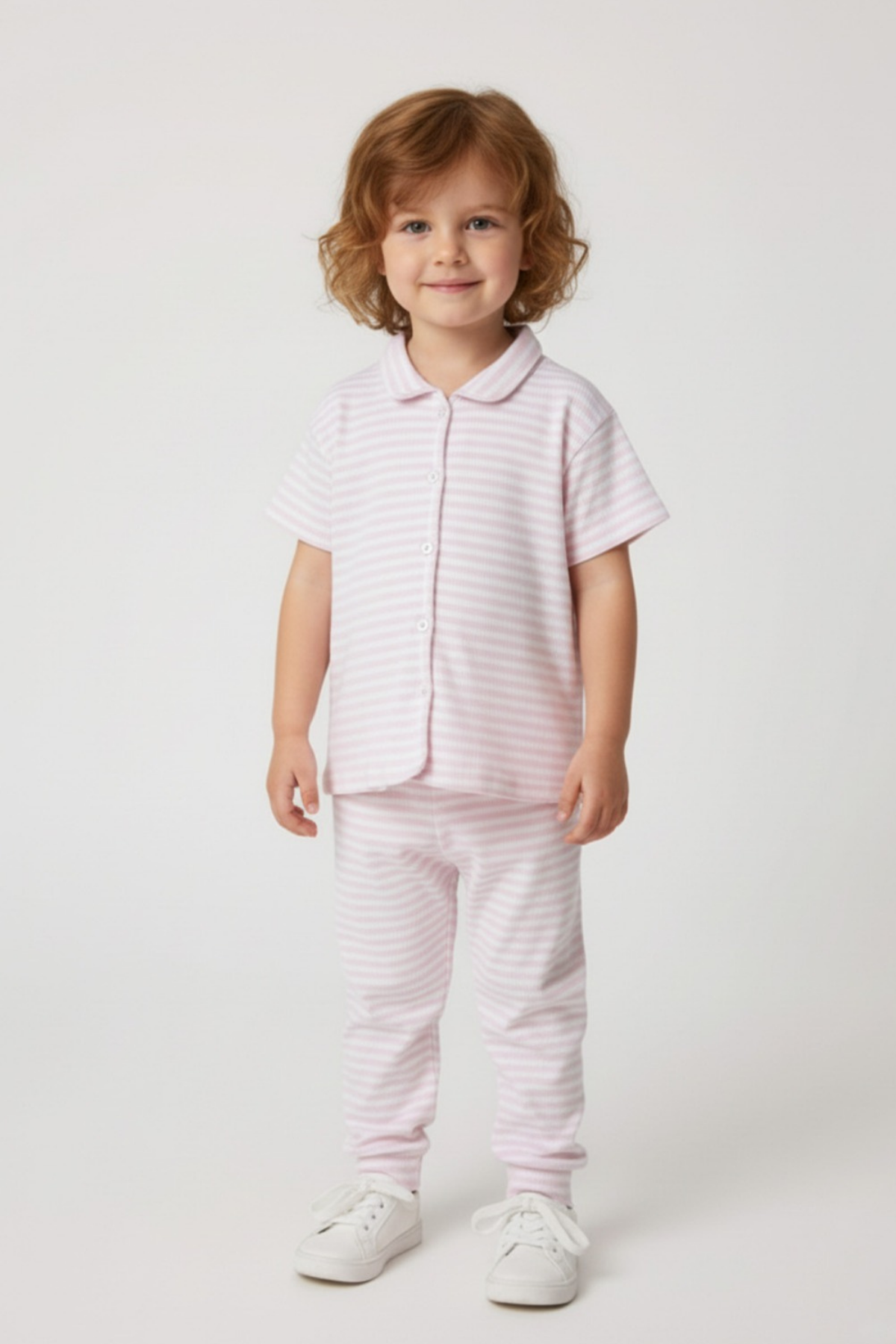 Kız Çocuk Pembe Çizgili Fitilli Kaşkorse Alt Üst Takım
