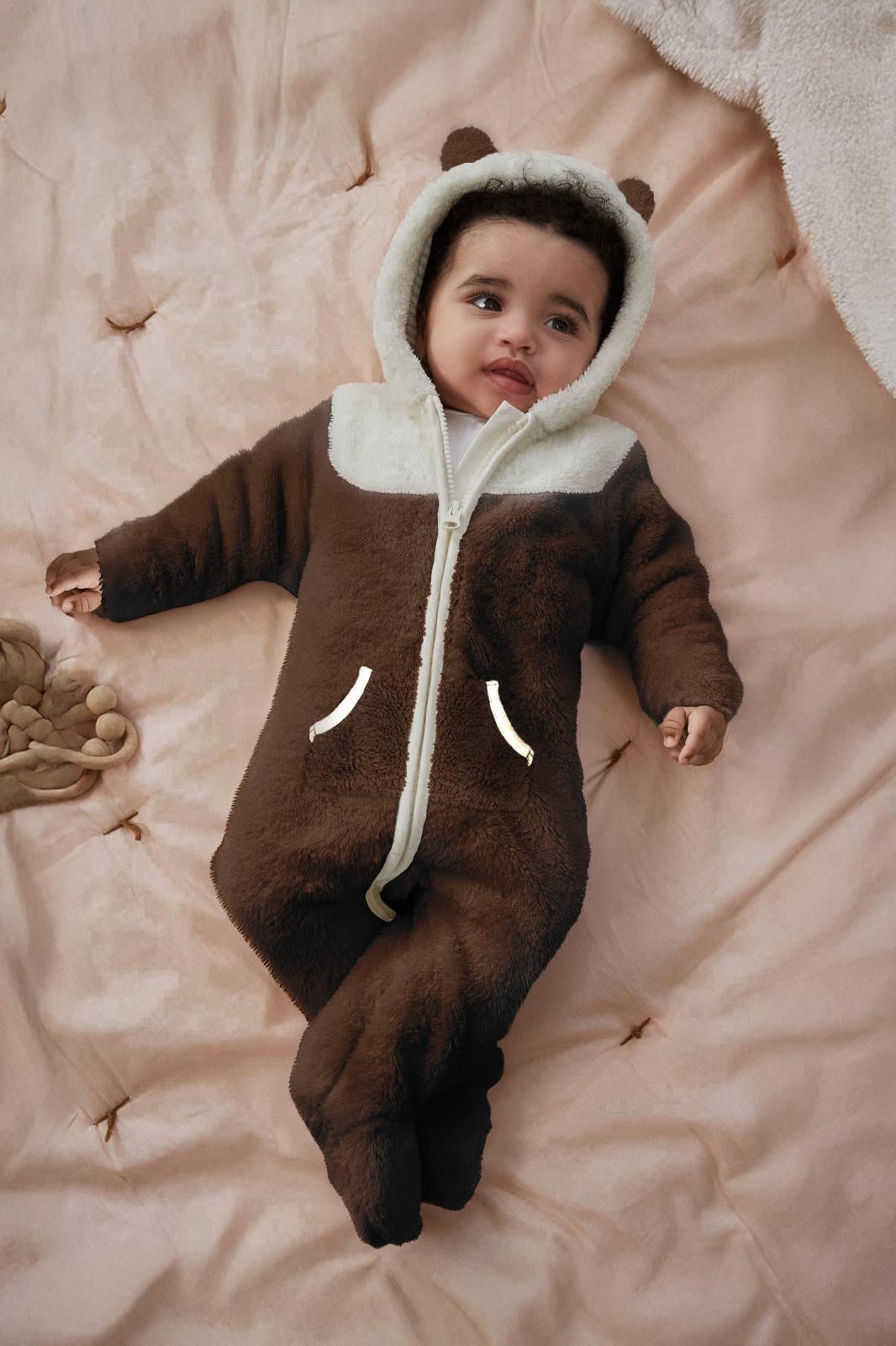 Unisex Bebek Peluş Kulak Detaylı Tulum (3 Ay - 1 Yaş)
