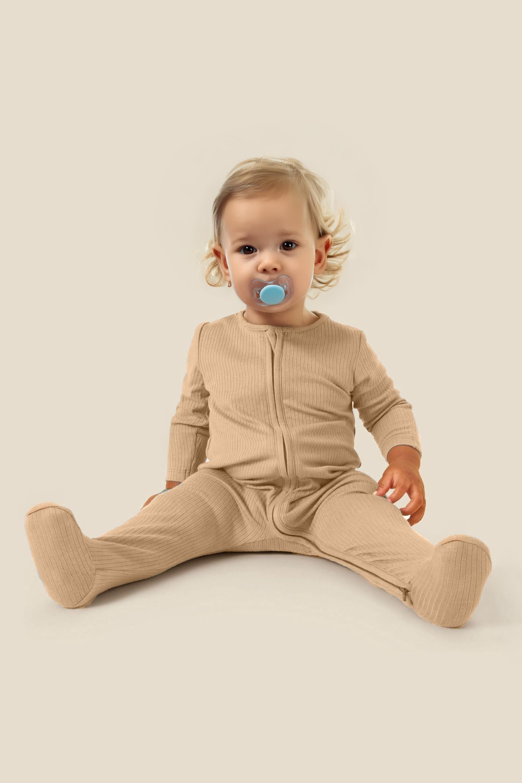 Unisex Bebek Rahat Kalıp %100 Pamuklu  Mevsimlik Tulum -Krem  (0-3 Ay 6-9 Ay)