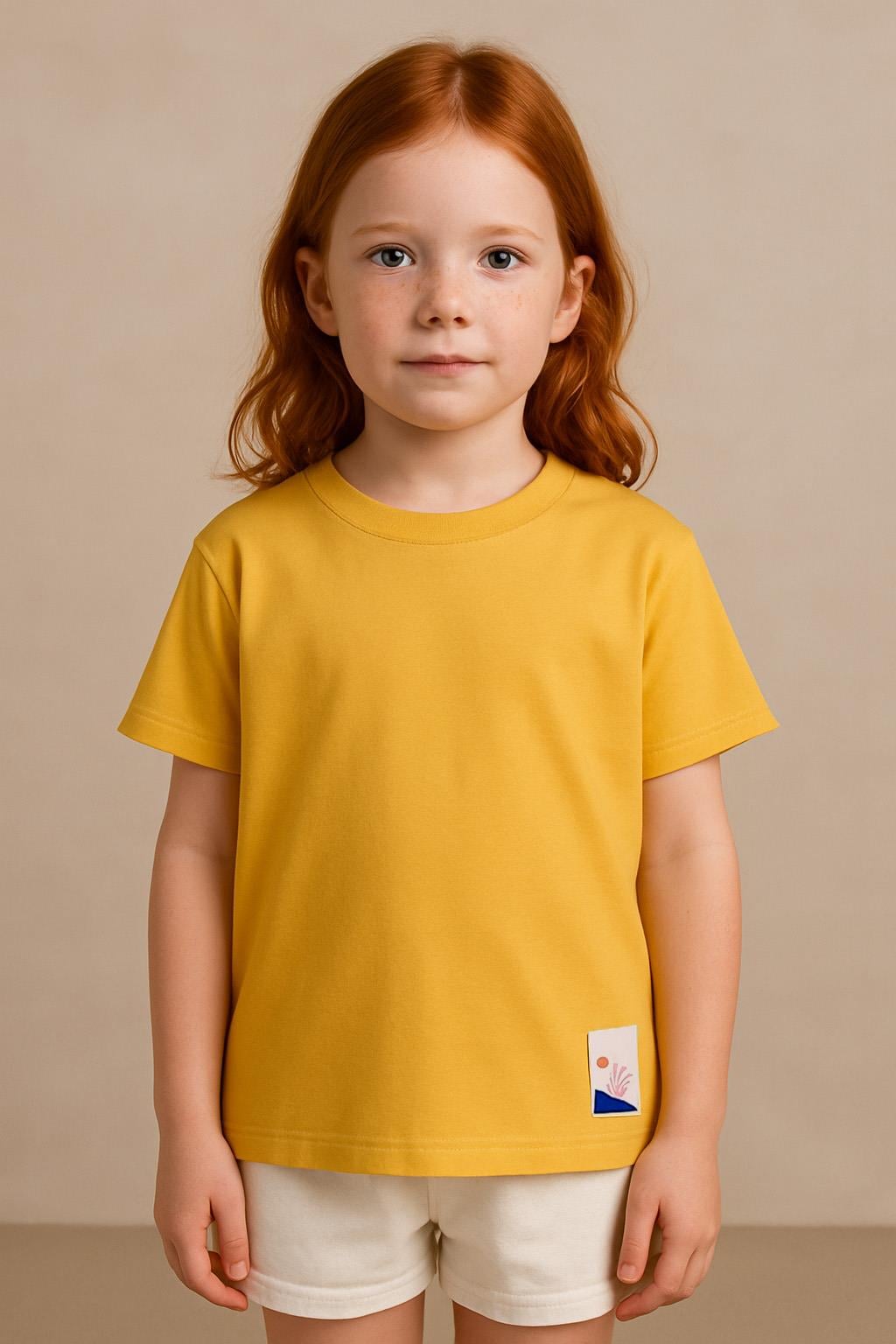 Unisex Çocuk %100 Pamuklu Basic Tişört - Sarı (3-4 Yaş 8-9 Yaş)