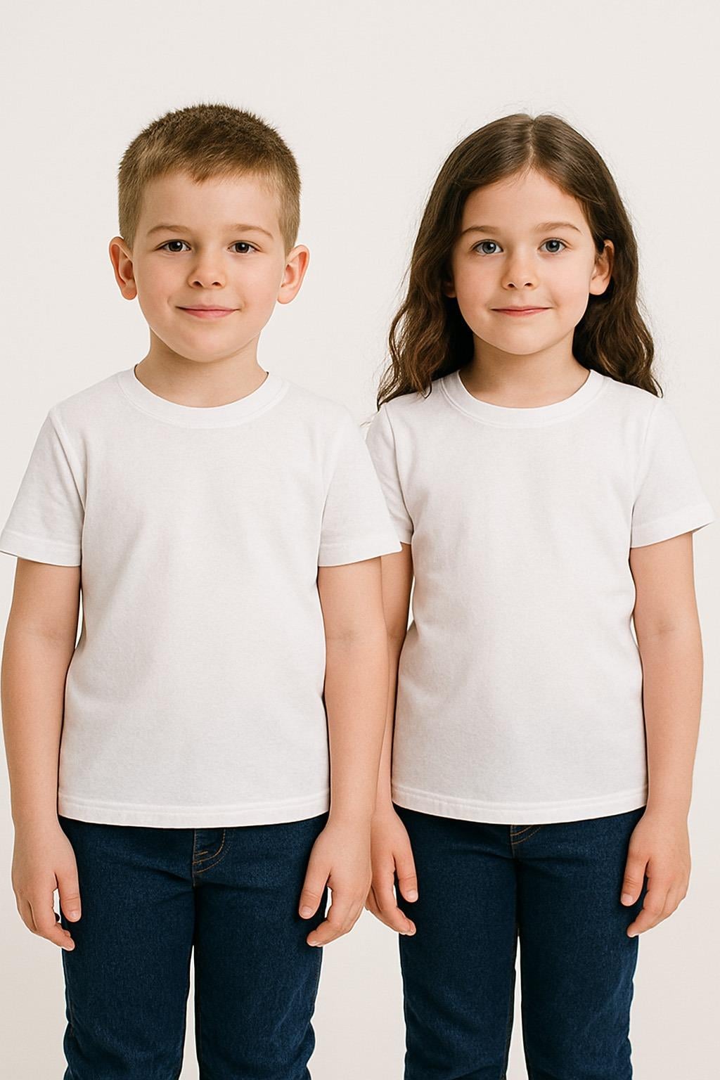 Unisex Çocuk %100 pamuklu bisiklet yaka basic t-shirt (3 yaş - 7 yaş)