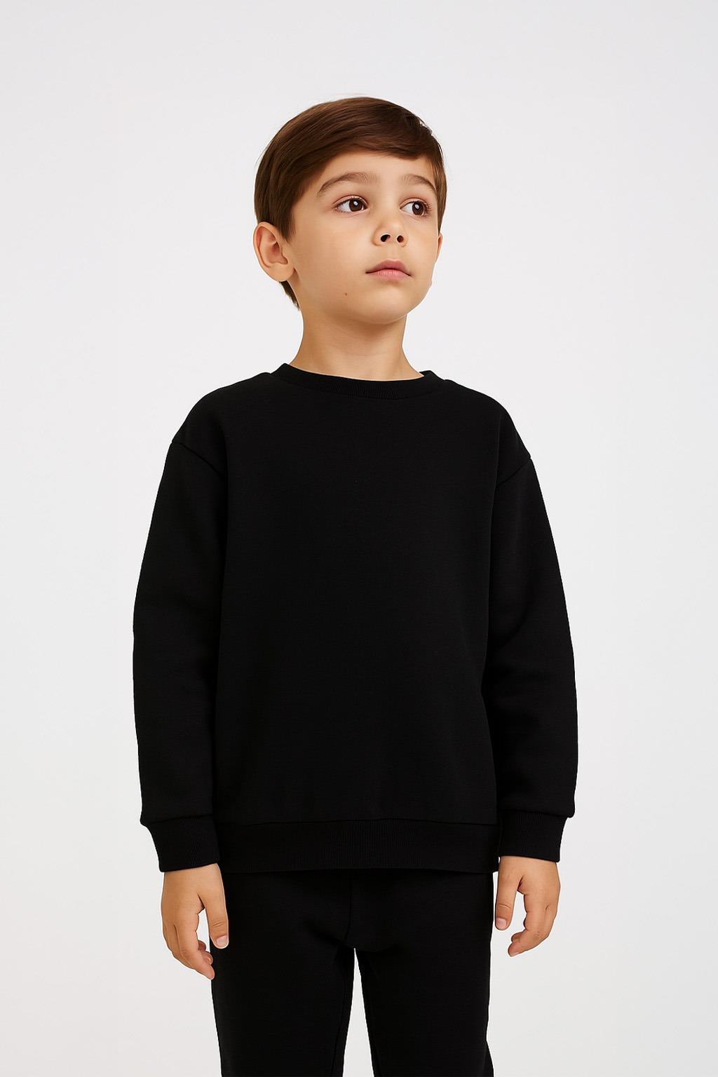 Unisex Çocuk Basic Oversize Sweatshirt - Siyah  (2-3 Yaş - 7-8 Yaş)