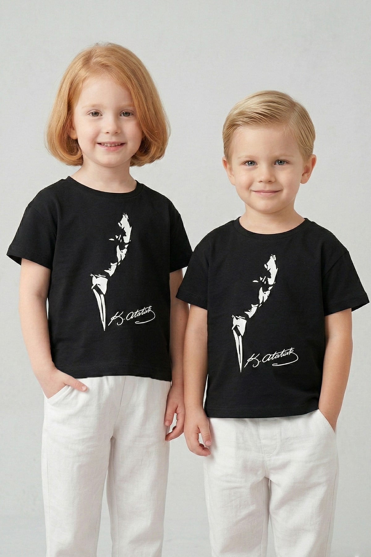 Unisex Çocuk Kabartma Baskı %100 Pamuk  Atatürk Tişört (3-4 Yaş 8-9 Yaş)