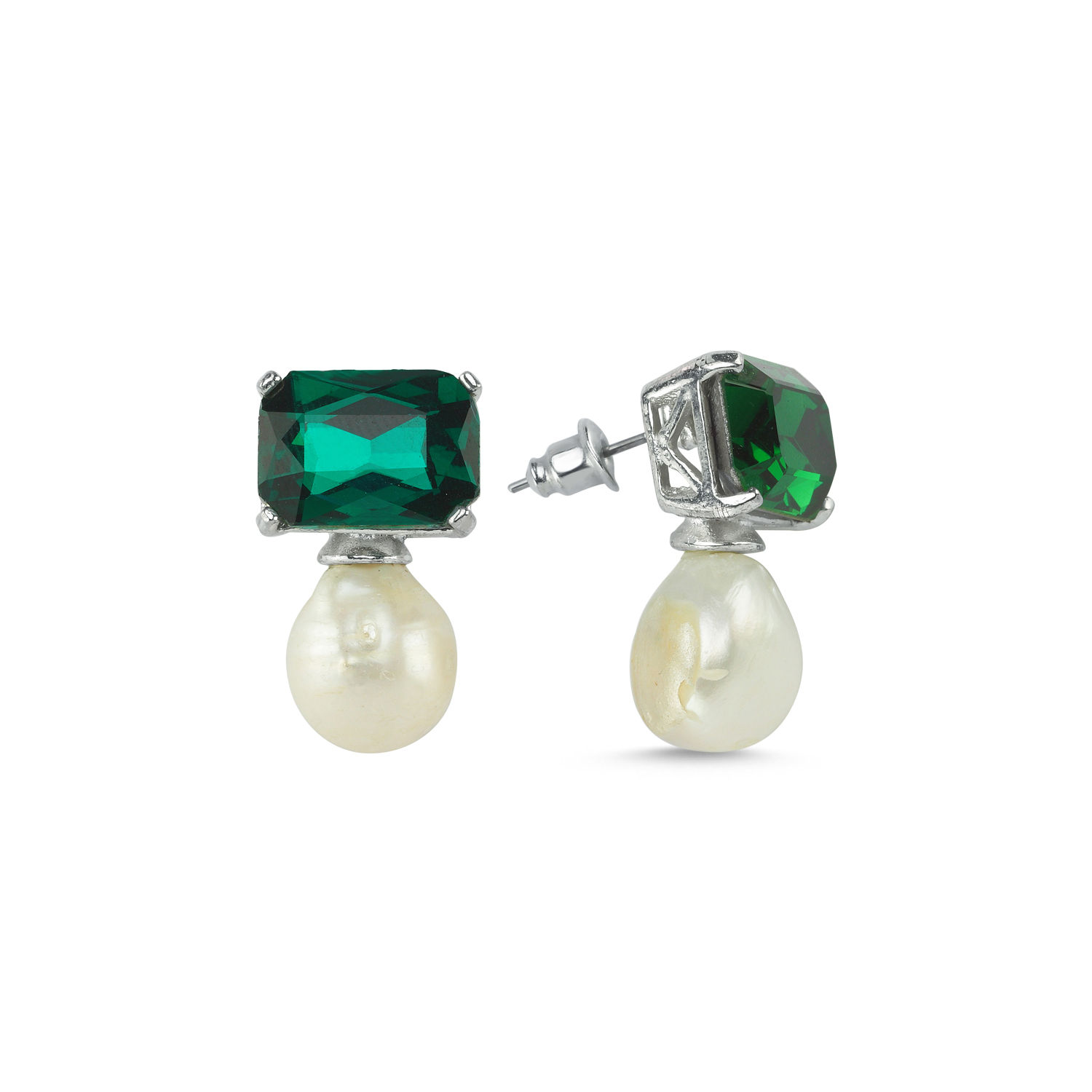 Baget Taşlı Swarovski Küpe -Yeşil