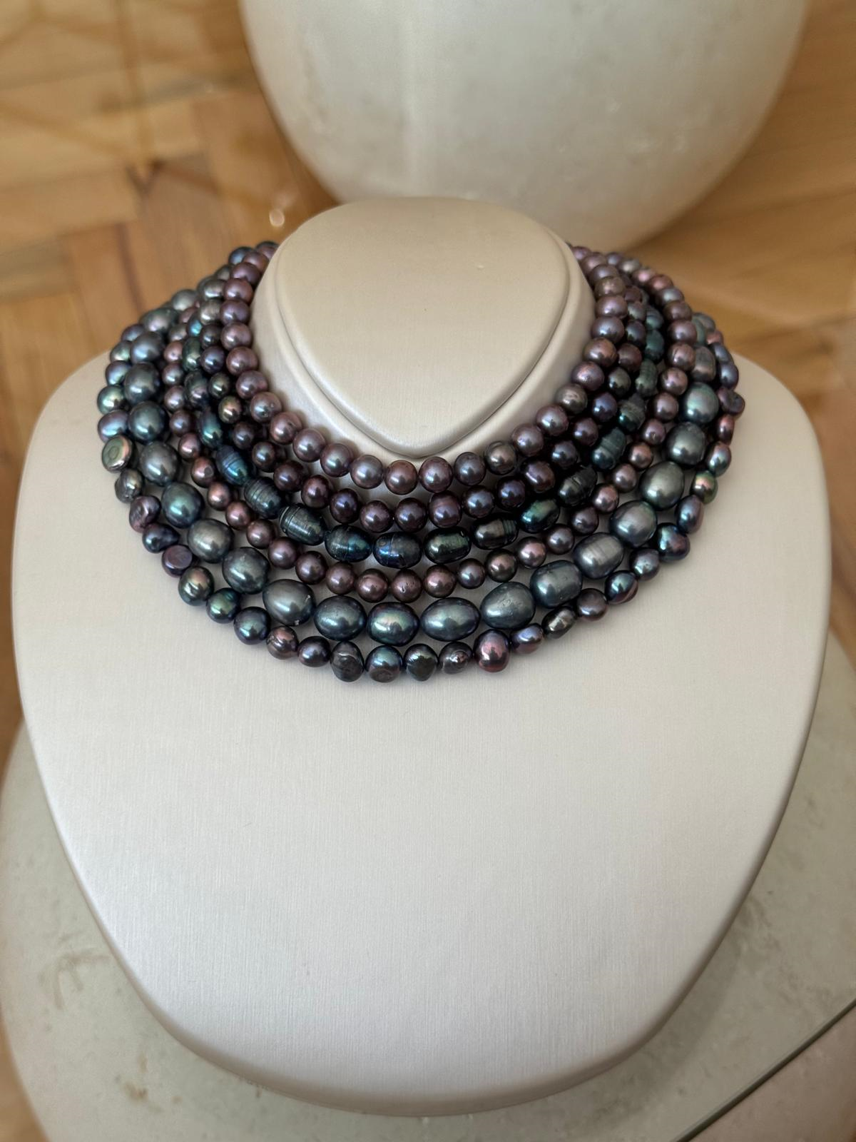 6 SIRA SİYAH BAROK İNCİ CHOKER KOLYE