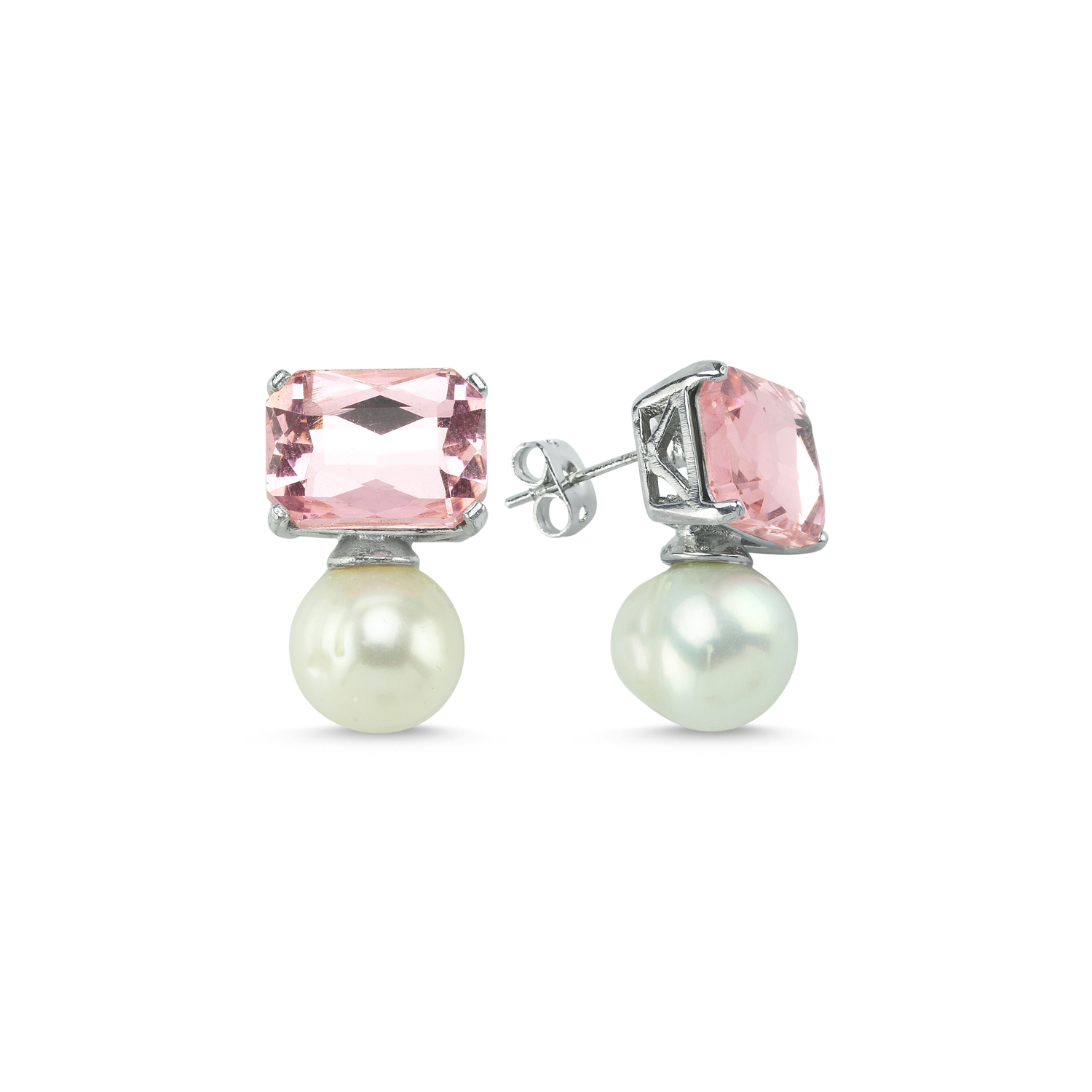 Baget Taşlı Swarovski Küpe-Pembe