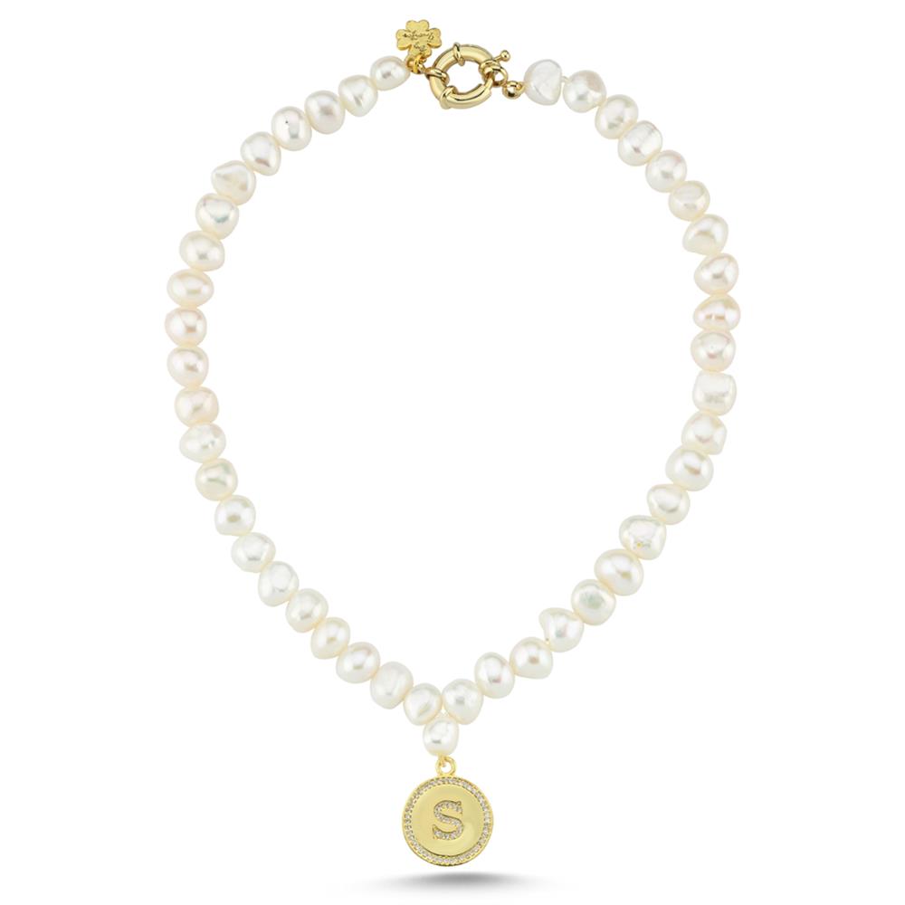 Harf Madalyon İnci Necklace