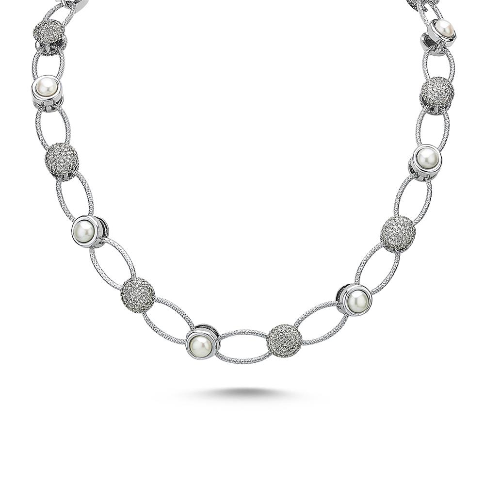 Pearlshine Zincir - Taşlı Kısa Silver Necklace