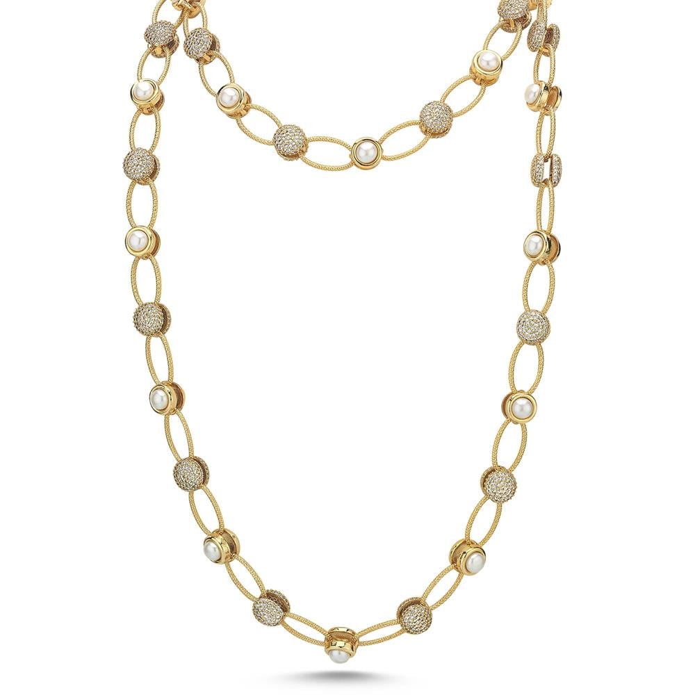 Pearlshine Zincir - Taşlı Uzun Gold