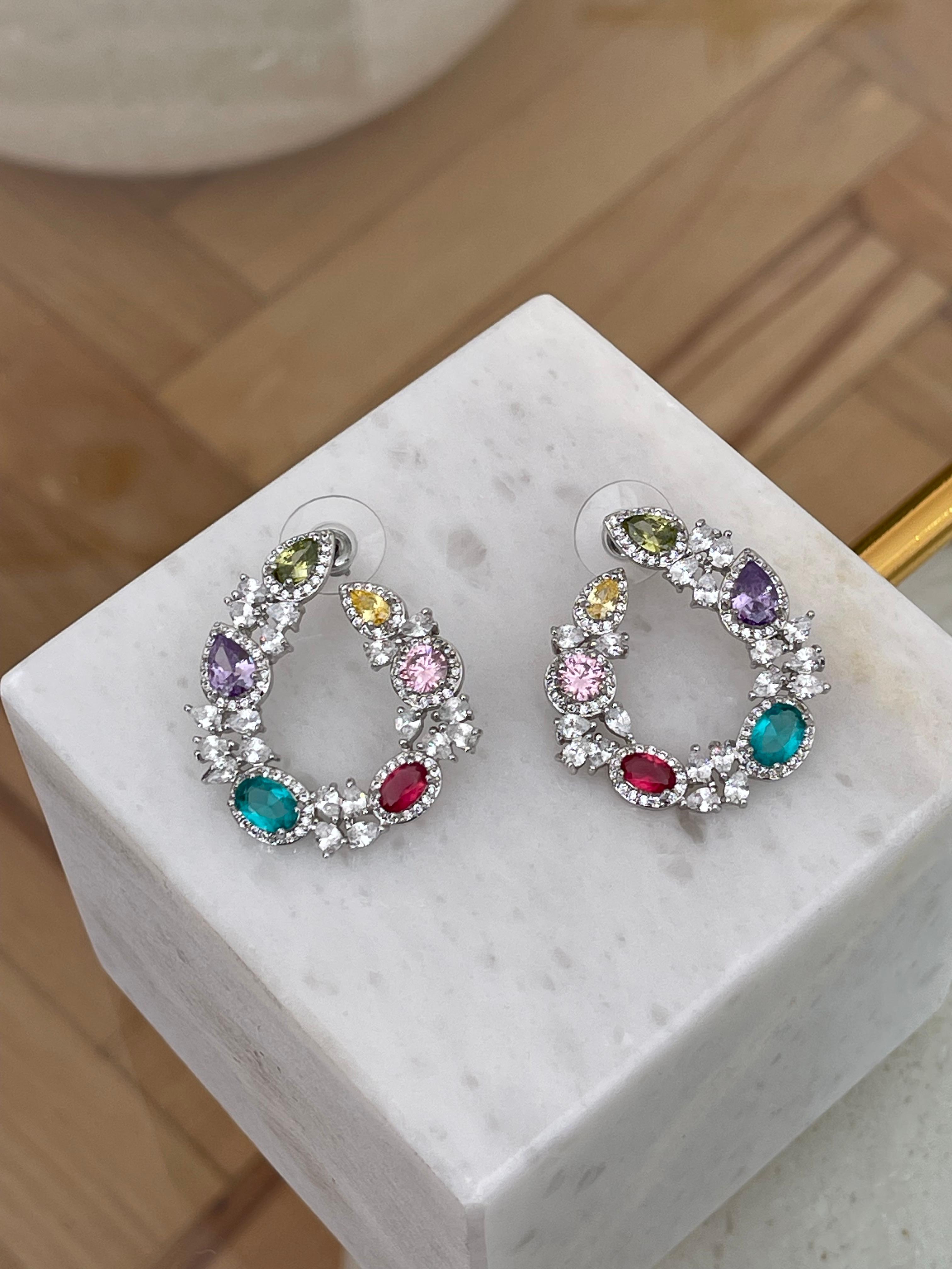 Renkli Taşlı silver KÜPE