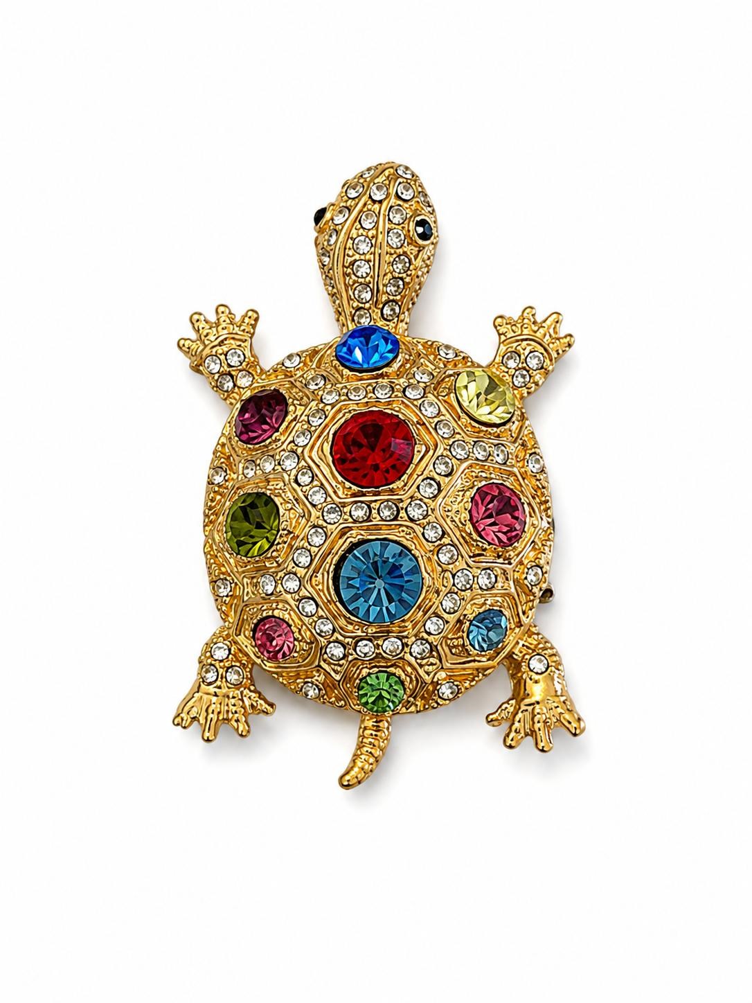 Taşlı Kaplumbağa Broş - Gold