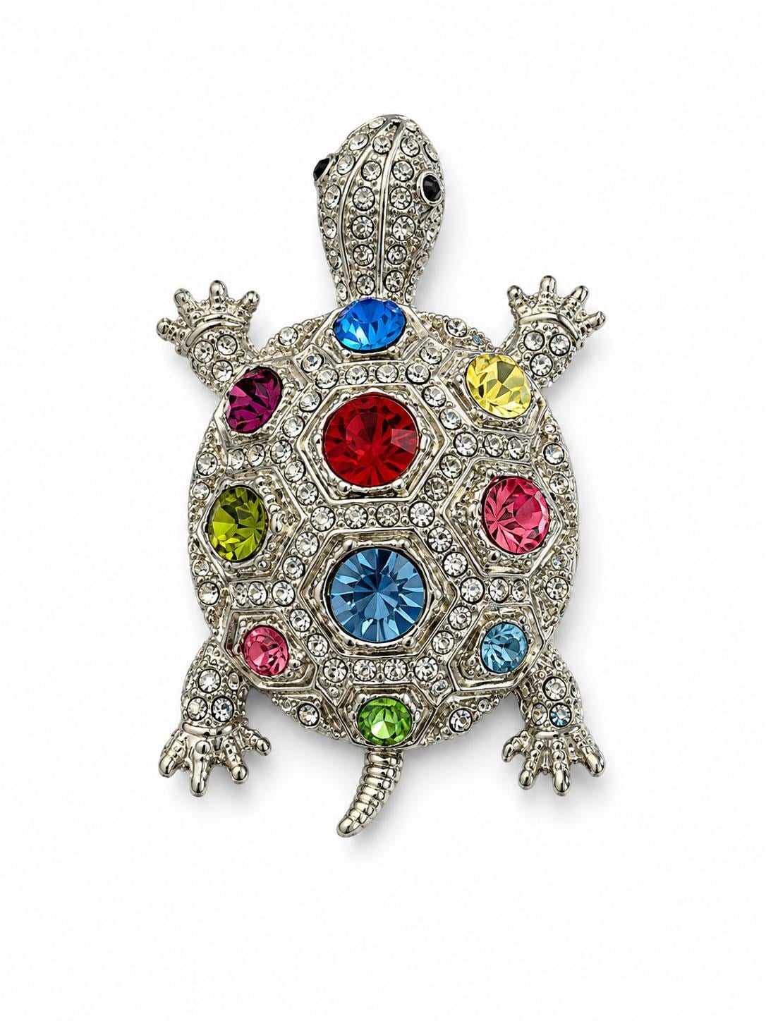 Taşlı Kaplumbağa Broş - Silver