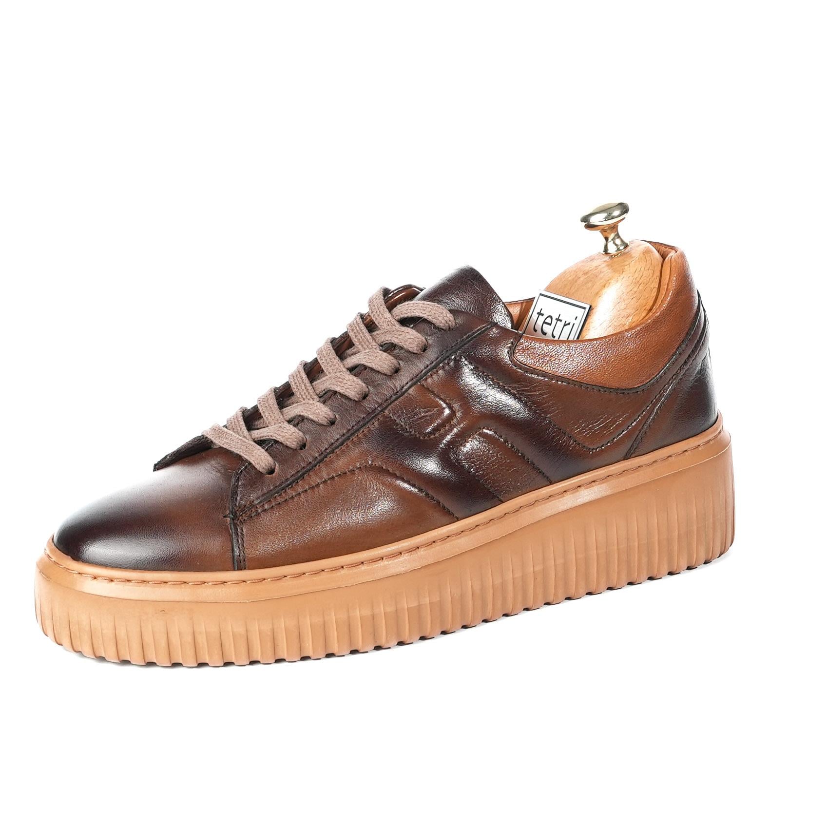 Dantes Model Hakiki Deri El Yapımı Erkek Kahverengi Günlük Sneaker
