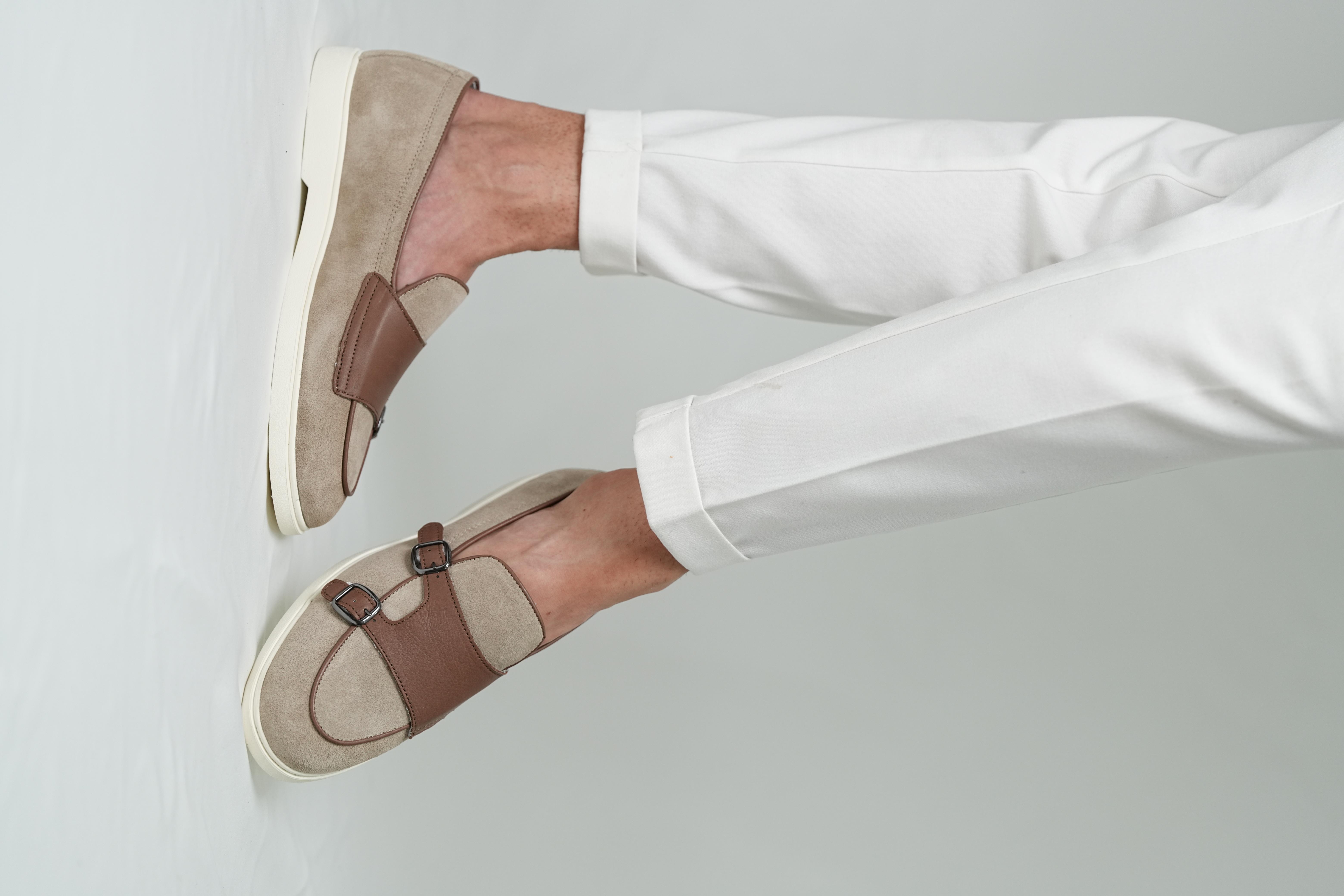 Duncan Model Hakiki Deri El Yapımı Erkek Bej Süet Deri Loafer Ayakkabı