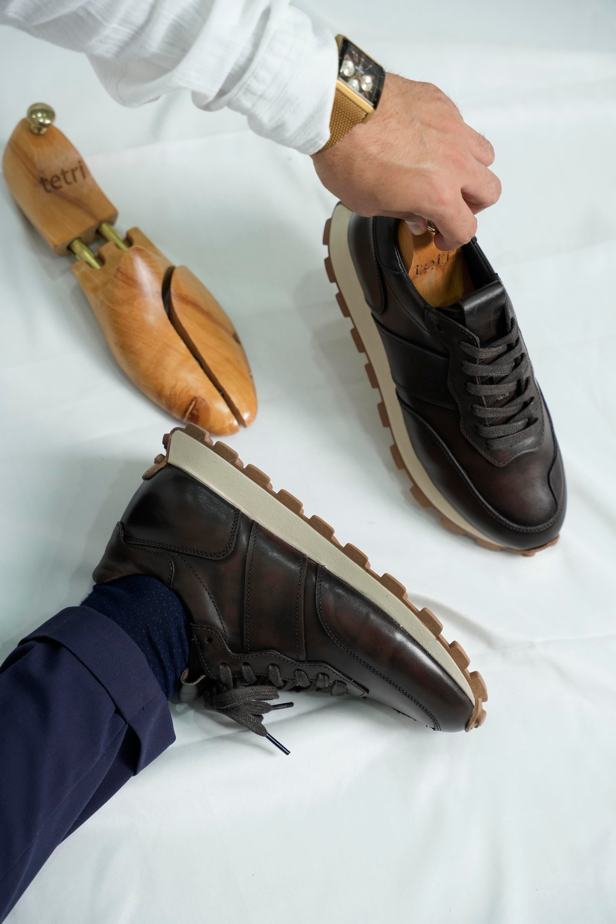 Dustin Model Hakiki Deri El Yapımı Kahverengi Sneaker Ayakkabı