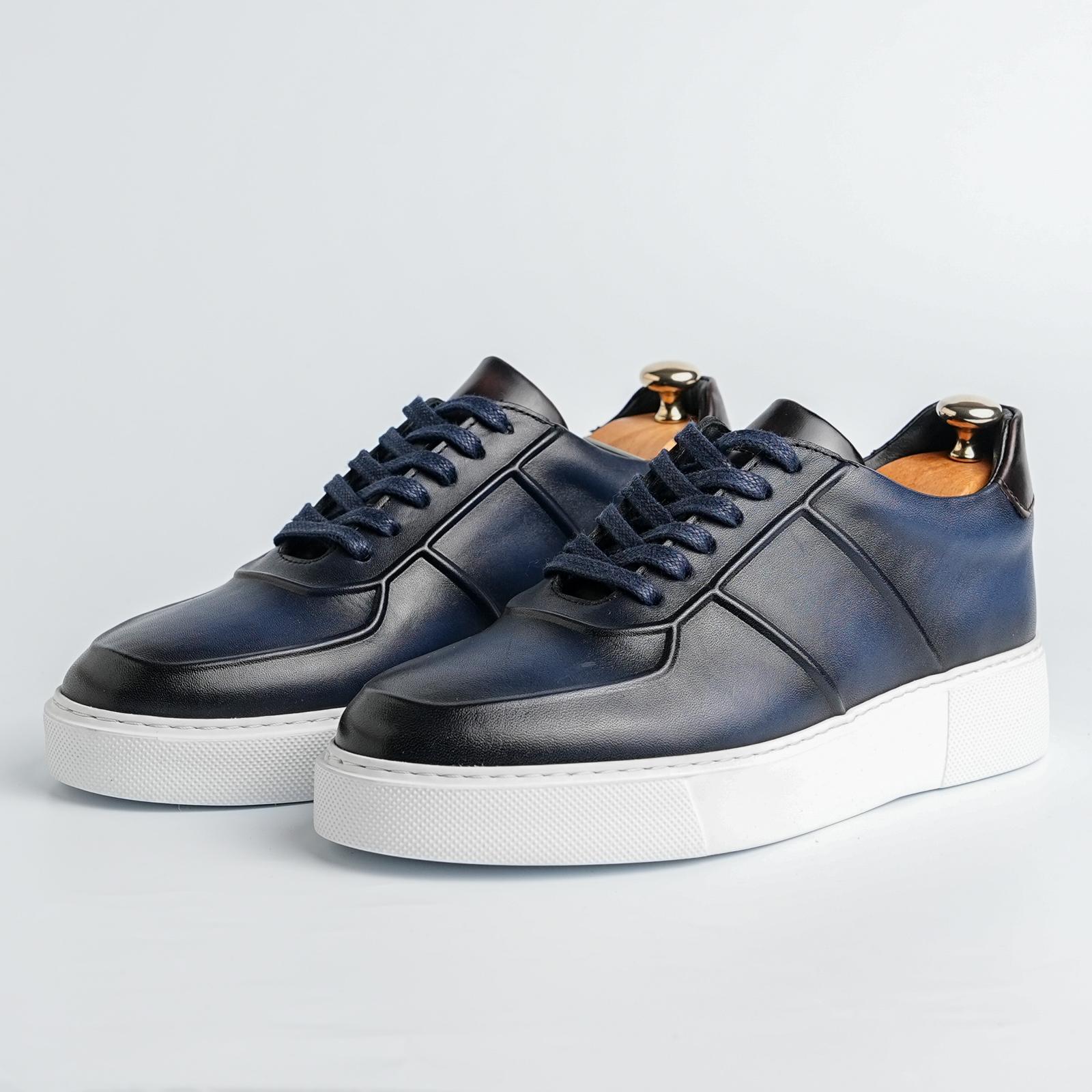 Eddy model Model Hakiki Deri El Yapımı Erkek Lacivert Sneakers Ayakkabı