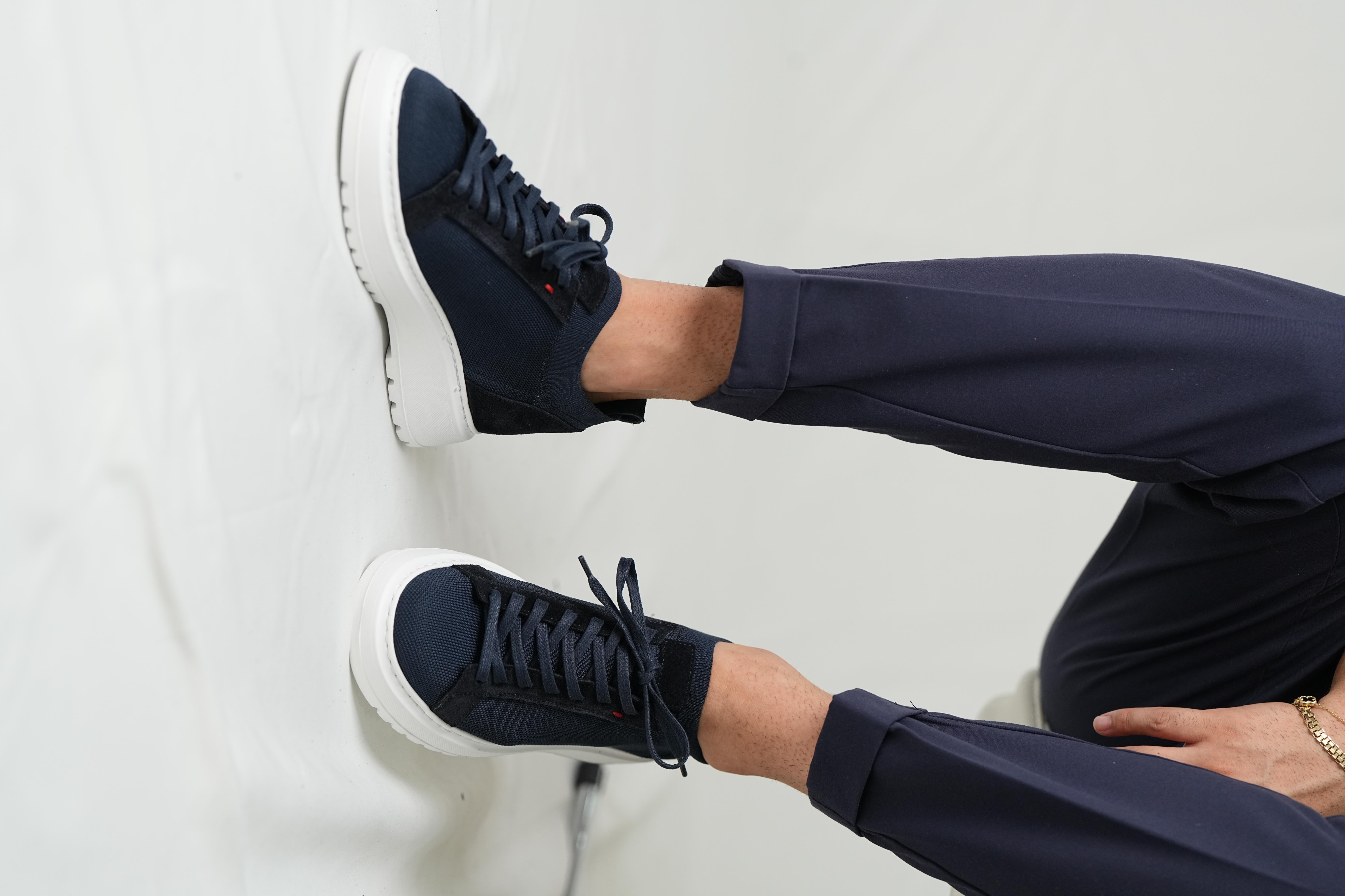 Heroes Model Hakiki Deri El Yapımı Erkek Lacivert Triko Sneaker Ayakkabı  