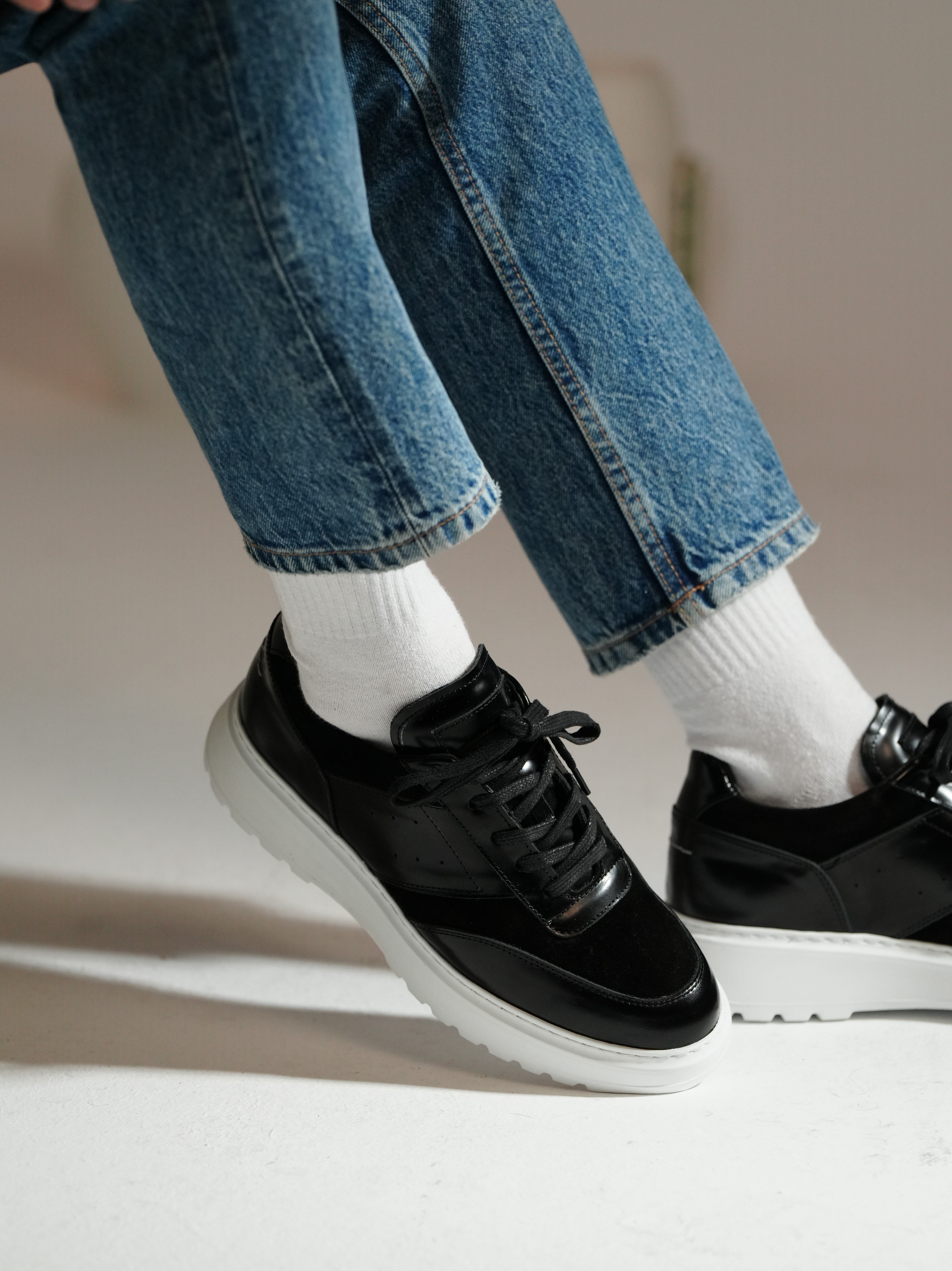 Jesse Model Hakiki Deri El Yapımı Siyah Açma Deri Sneaker Ayakkabı