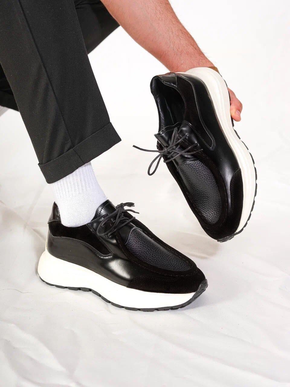 Juno Model Hakiki Deri El Yapımı Erkek Siyah Süet Açma Casual Ayakkabı