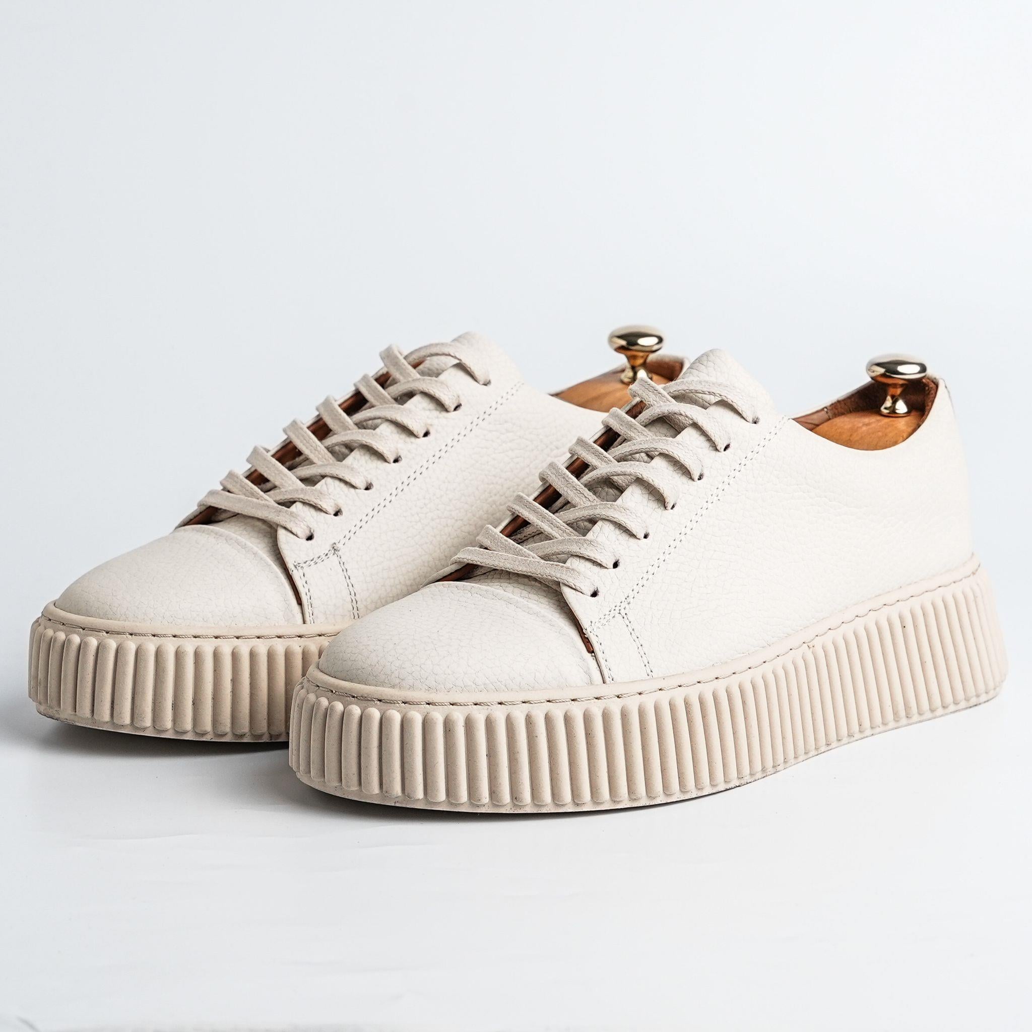MONTRAX Model Gerçek Deri El Yapımı Erkek Bej Sneakers Ayakkabı