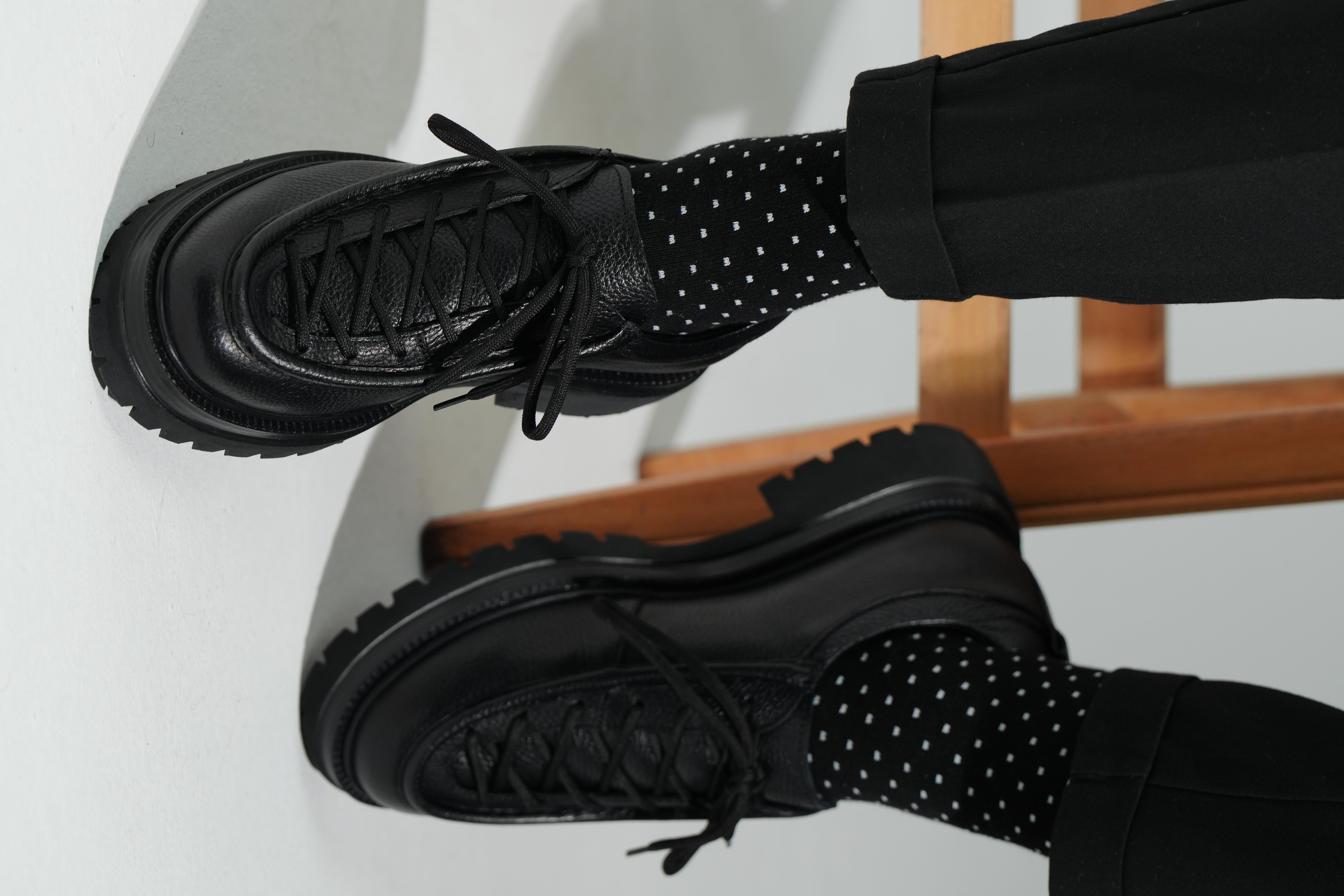 More Model Hakiki Deri El Yapımı Siyah Casual Ayakkabı