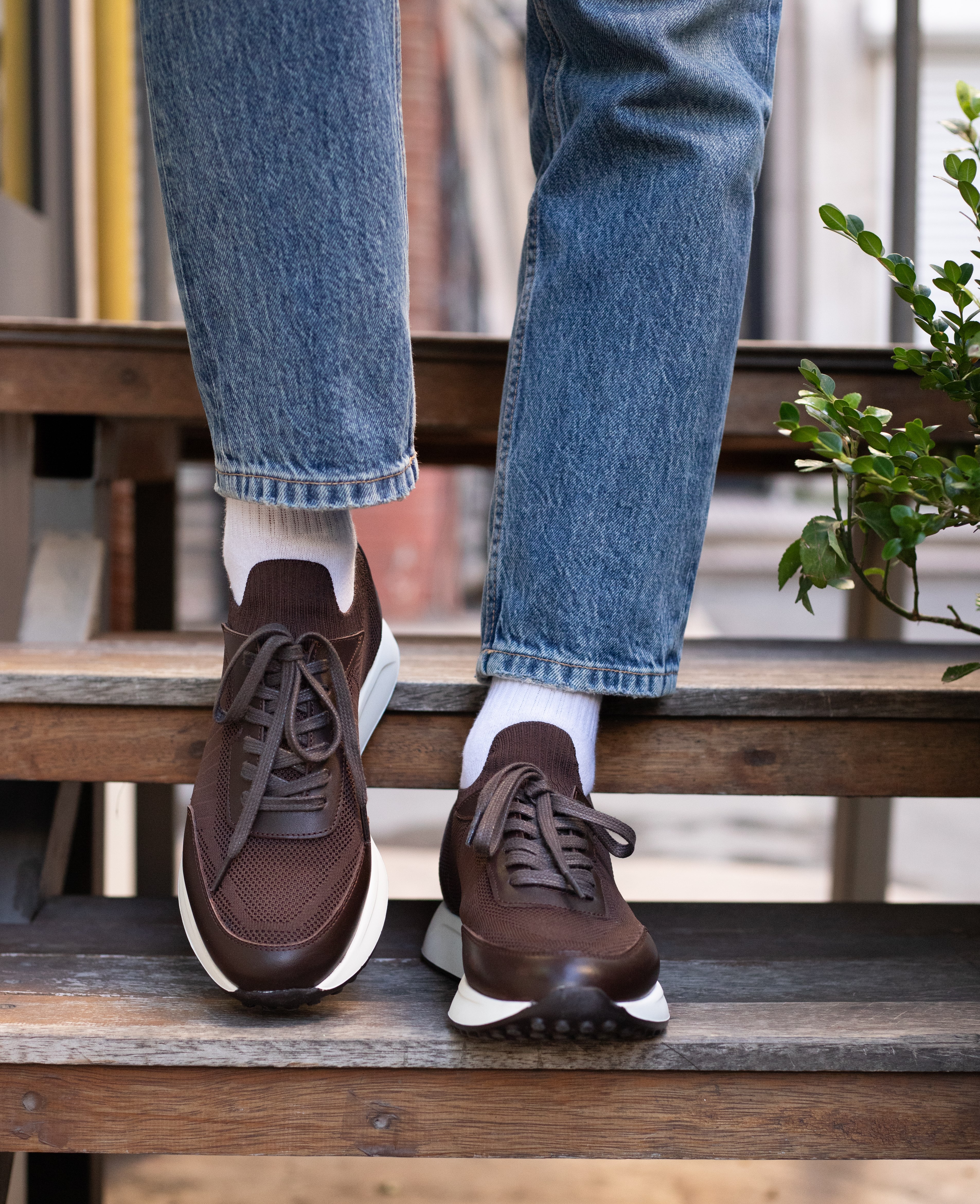 Paul Model Hakiki Deri El Yapımı Kahverengi Triko Sneaker Ayakkabı