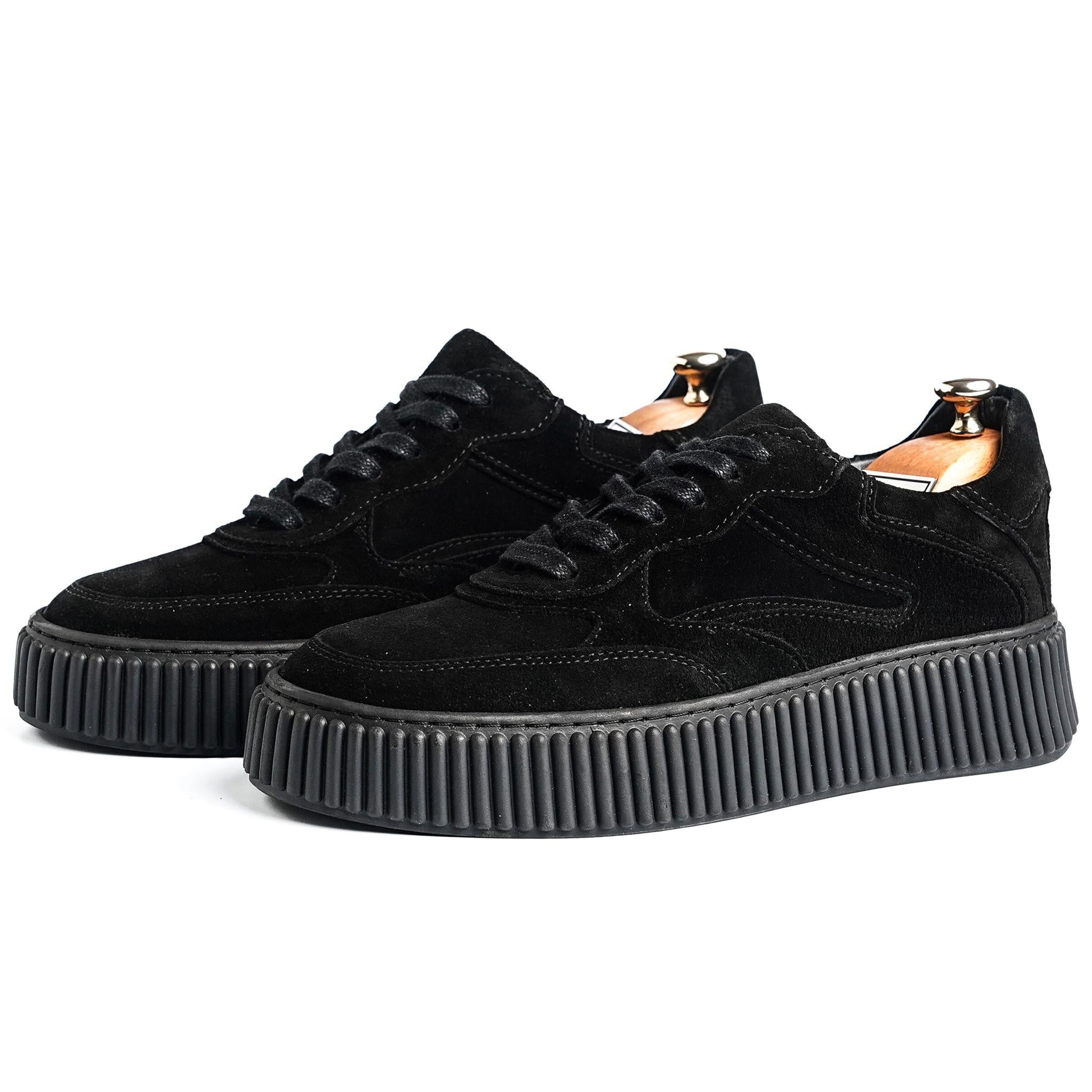 Pgup Model Hakiki Deri El Yapımı Erkek Siyah Süet Sneaker Ayakkabı