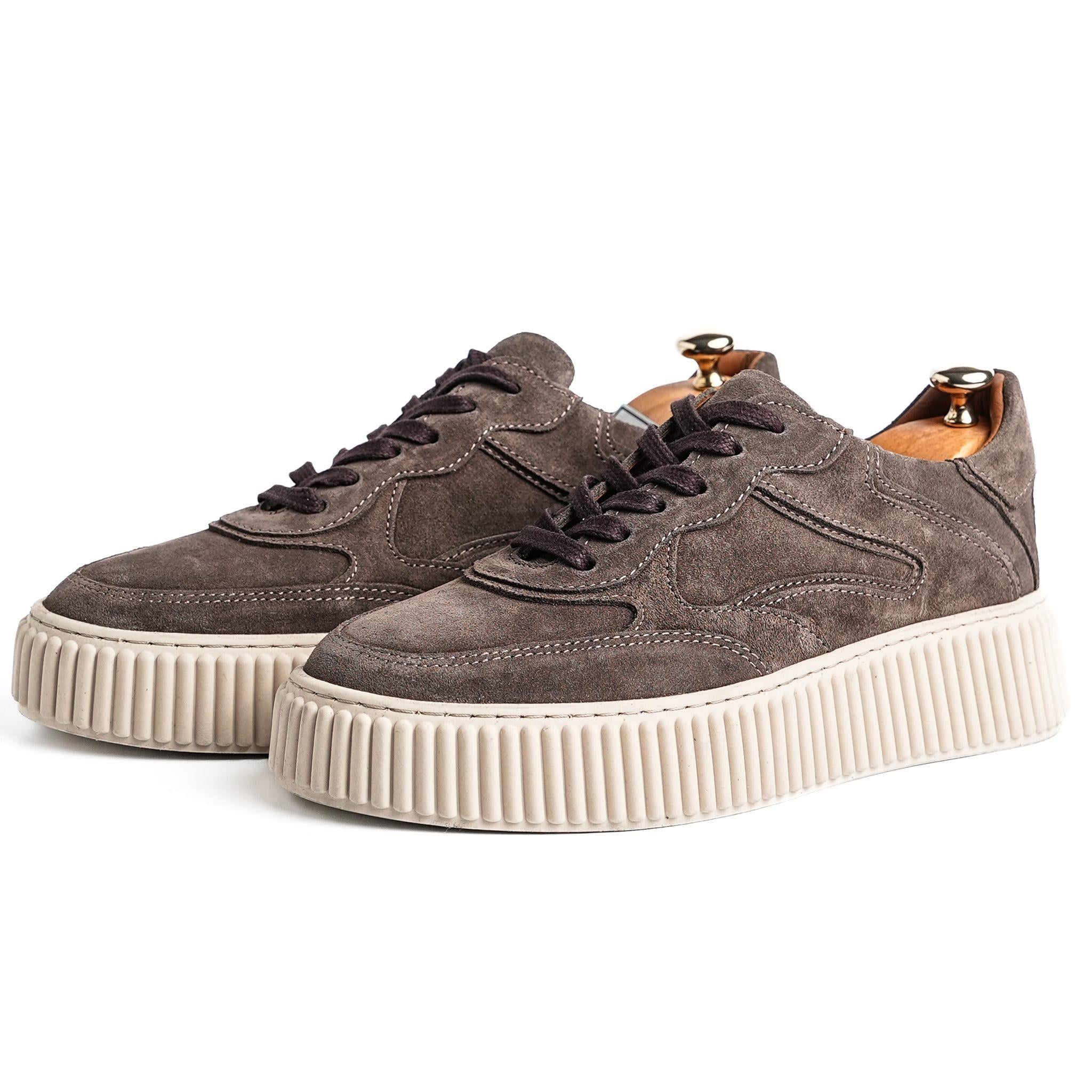 Pgup Model Hakiki Deri El Yapımı Erkek Vizon Süet Sneaker Ayakkabı