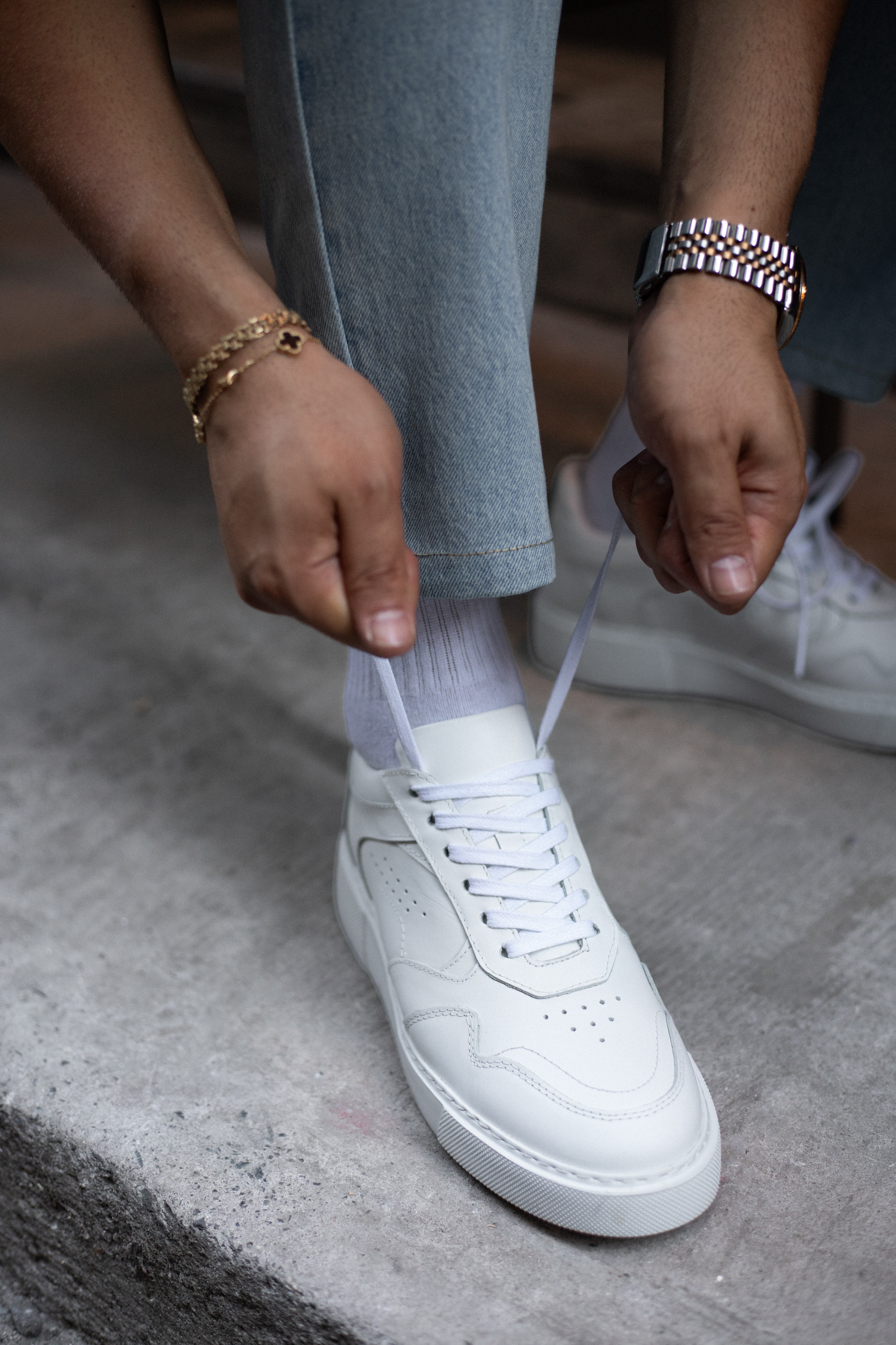 Saka Model Hakiki Deri El Yapımı Beyaz Deri Sneaker Ayakkabı