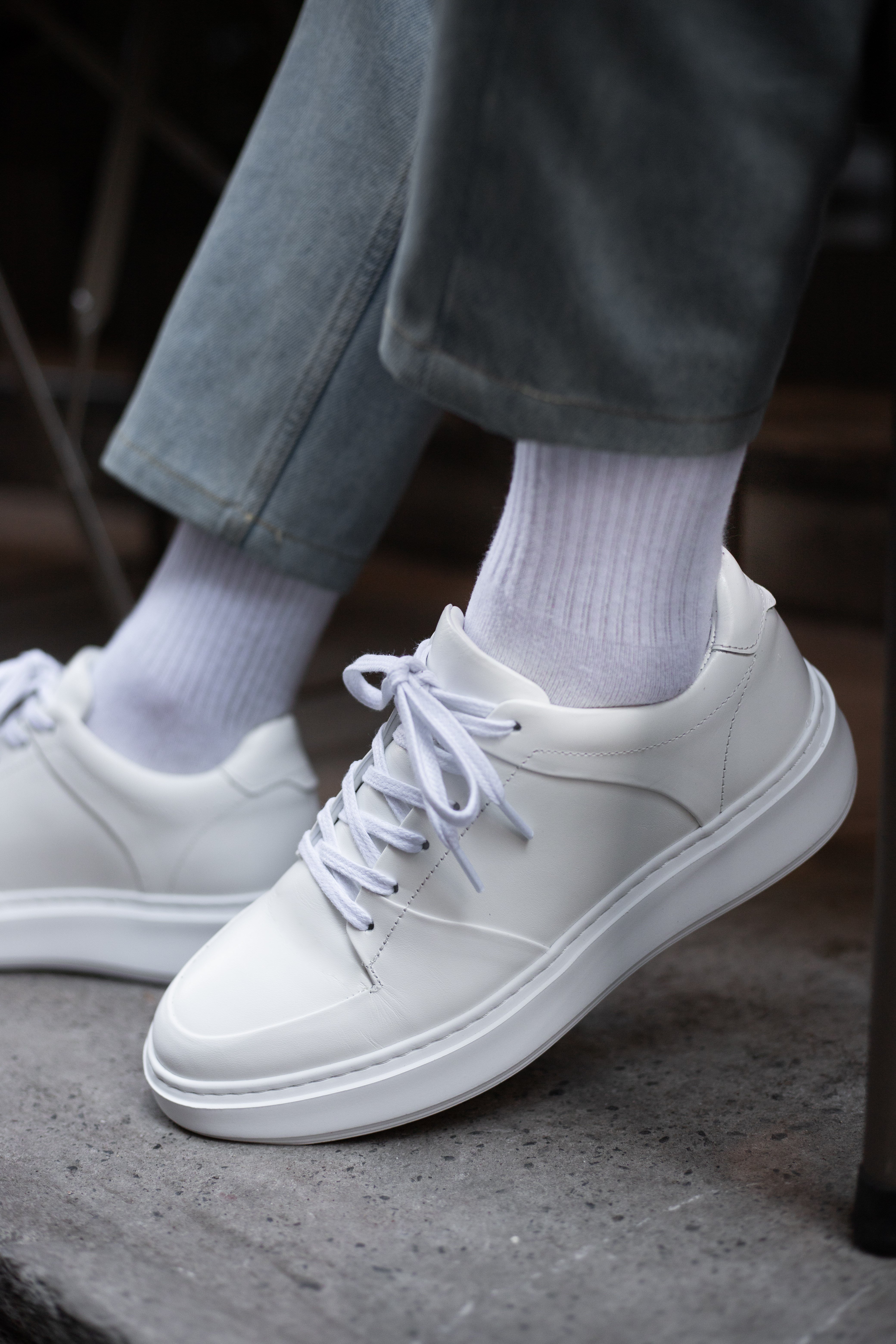 Terry Model Hakiki Deri El Yapımı Beyaz Sneakers Ayakkabı