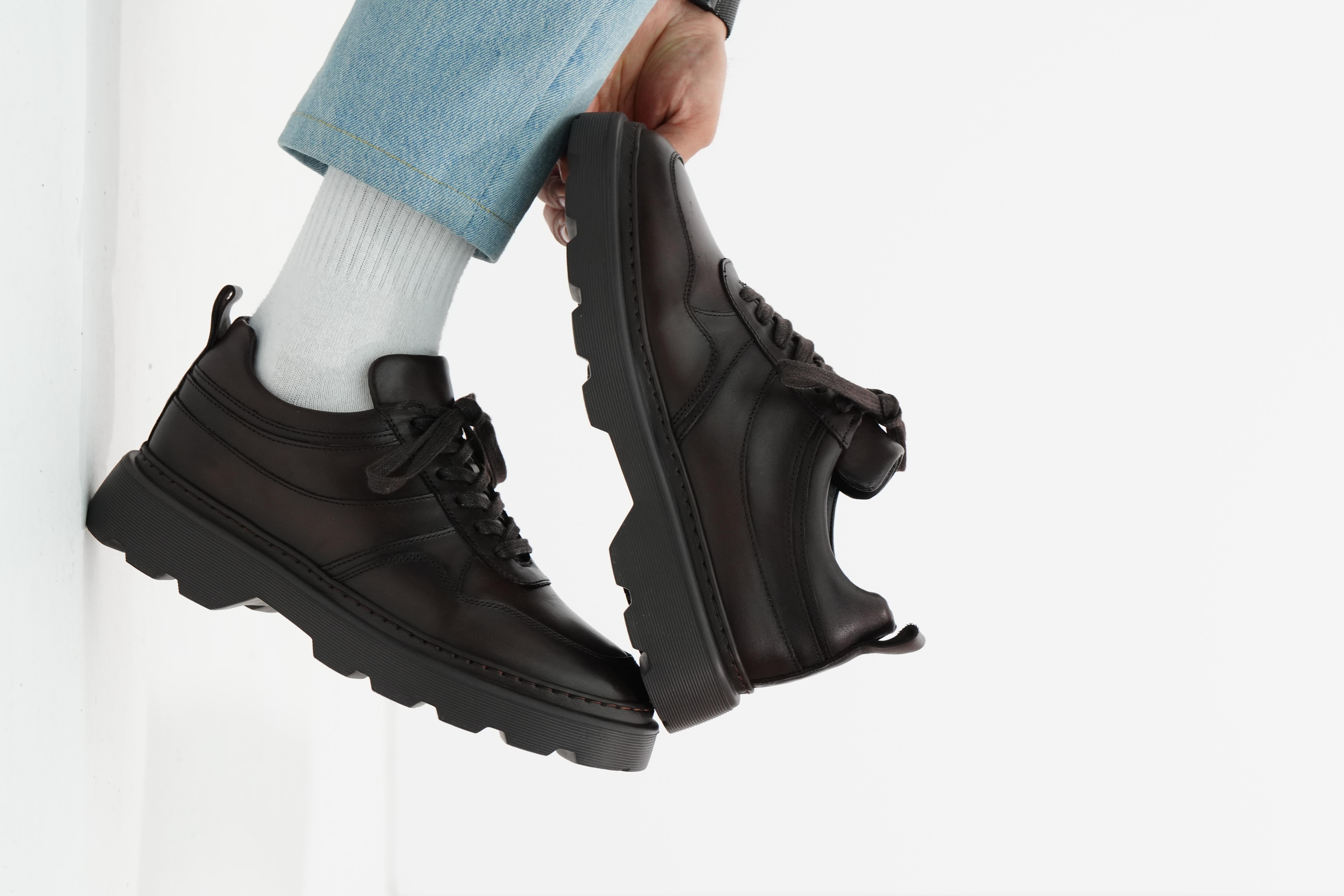 Thomas Model Hakiki Deri El Yapımı Kahverengi Sneaker Ayakkabı