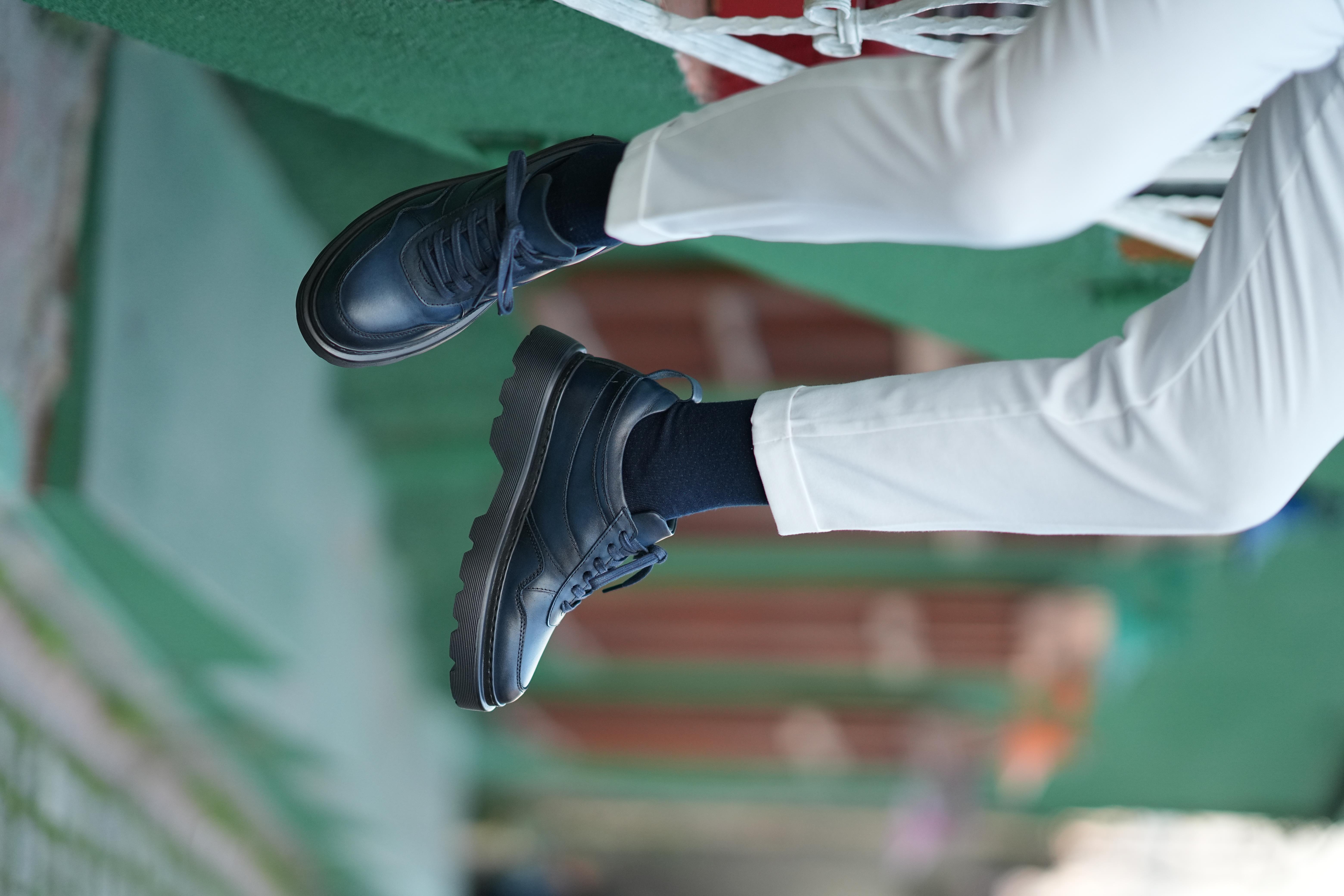 Thomas Model Hakiki Deri El Yapımı Lacivert Sneaker Ayakkabı 