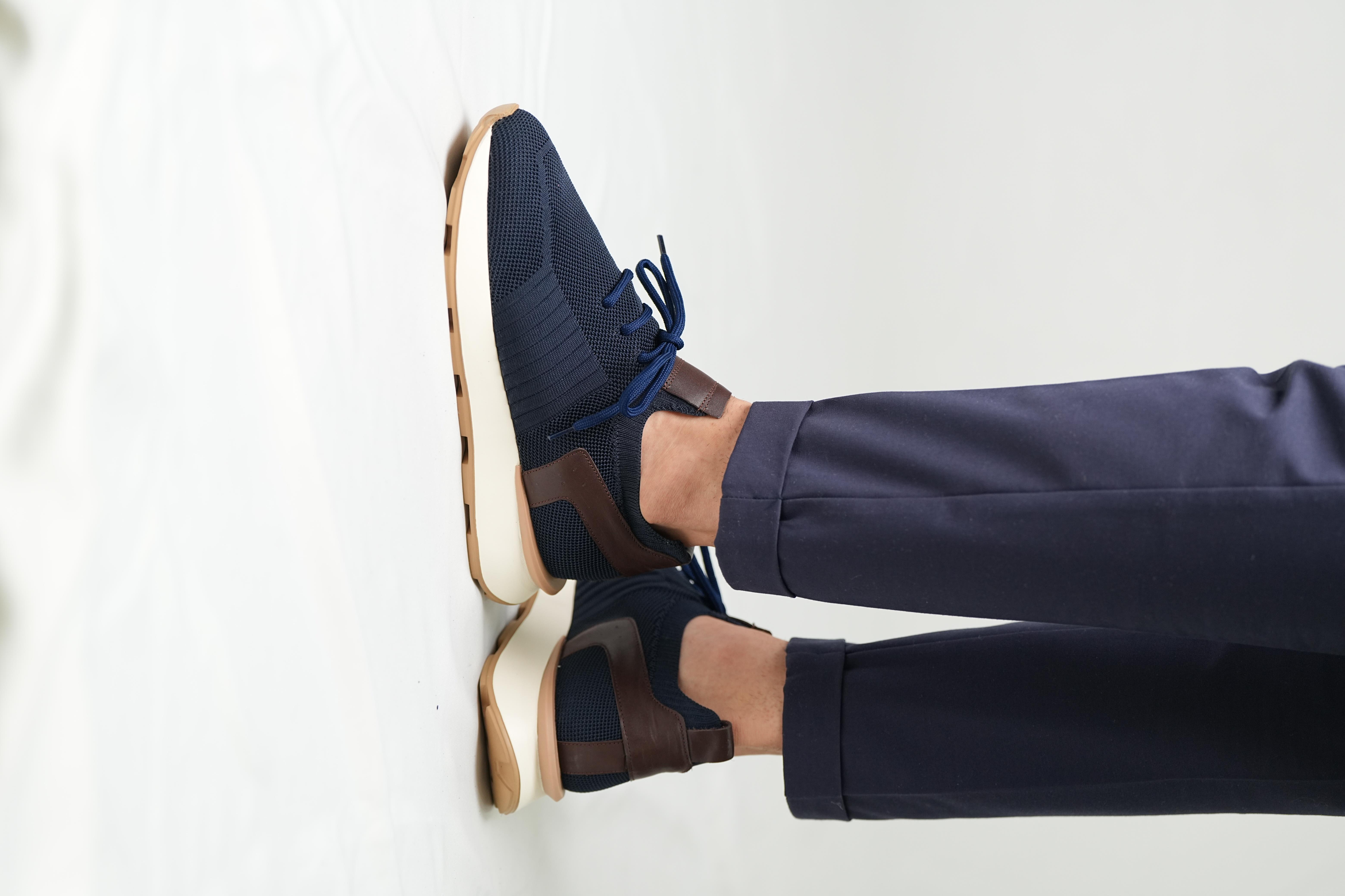 Vendetta Model Hakiki Deri El Yapımı Lacivert Triko Sneaker Ayakkabı