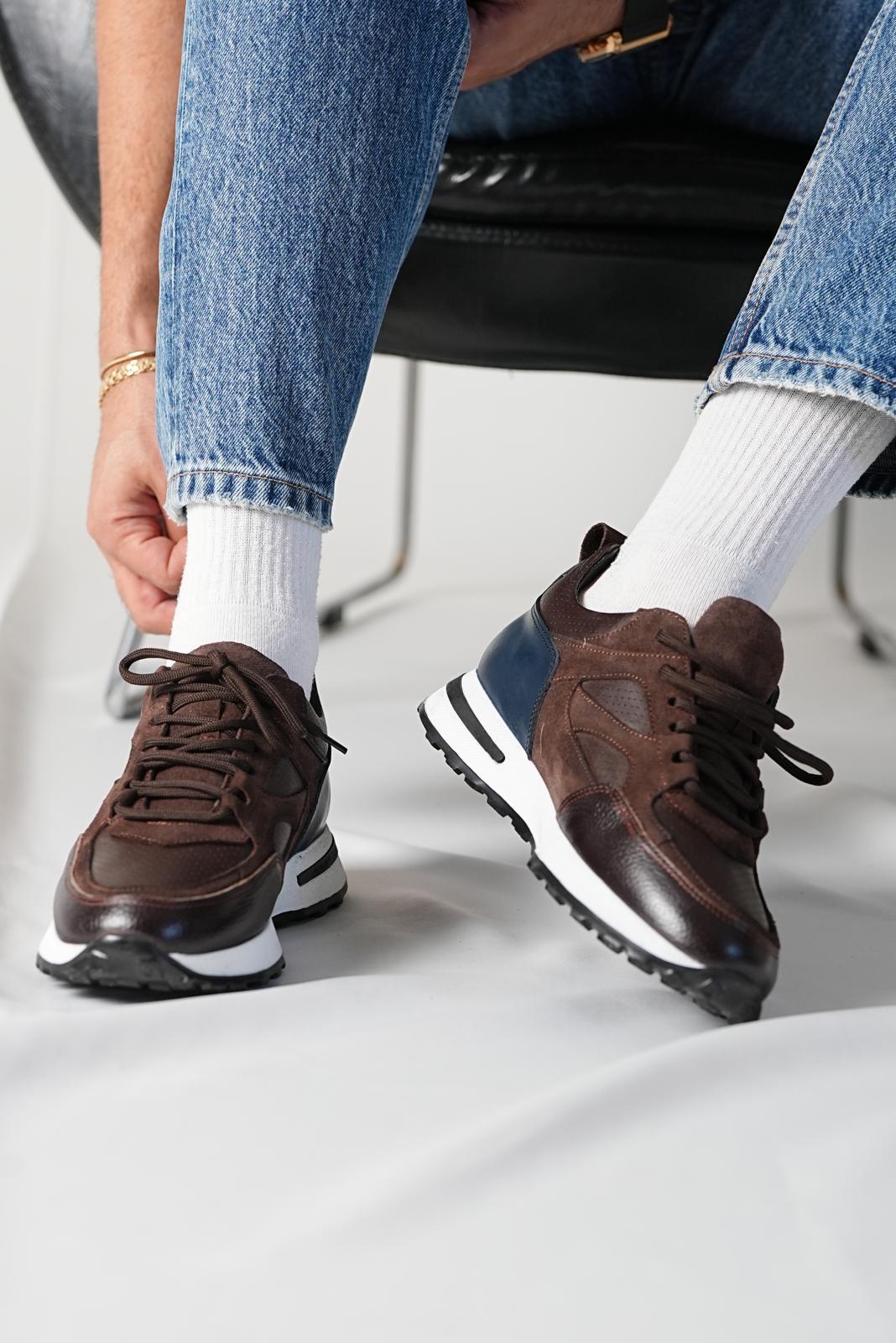 Vios Model Hakiki Deri El Yapımı Haki Erkek  Sneaker