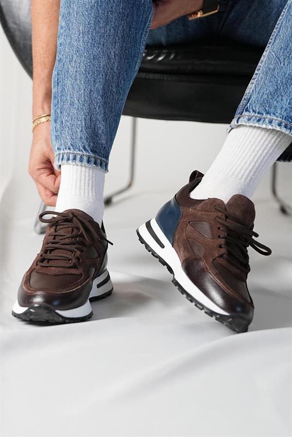 Vios Model Hakiki Deri El Yapımı Haki Erkek  Sneaker