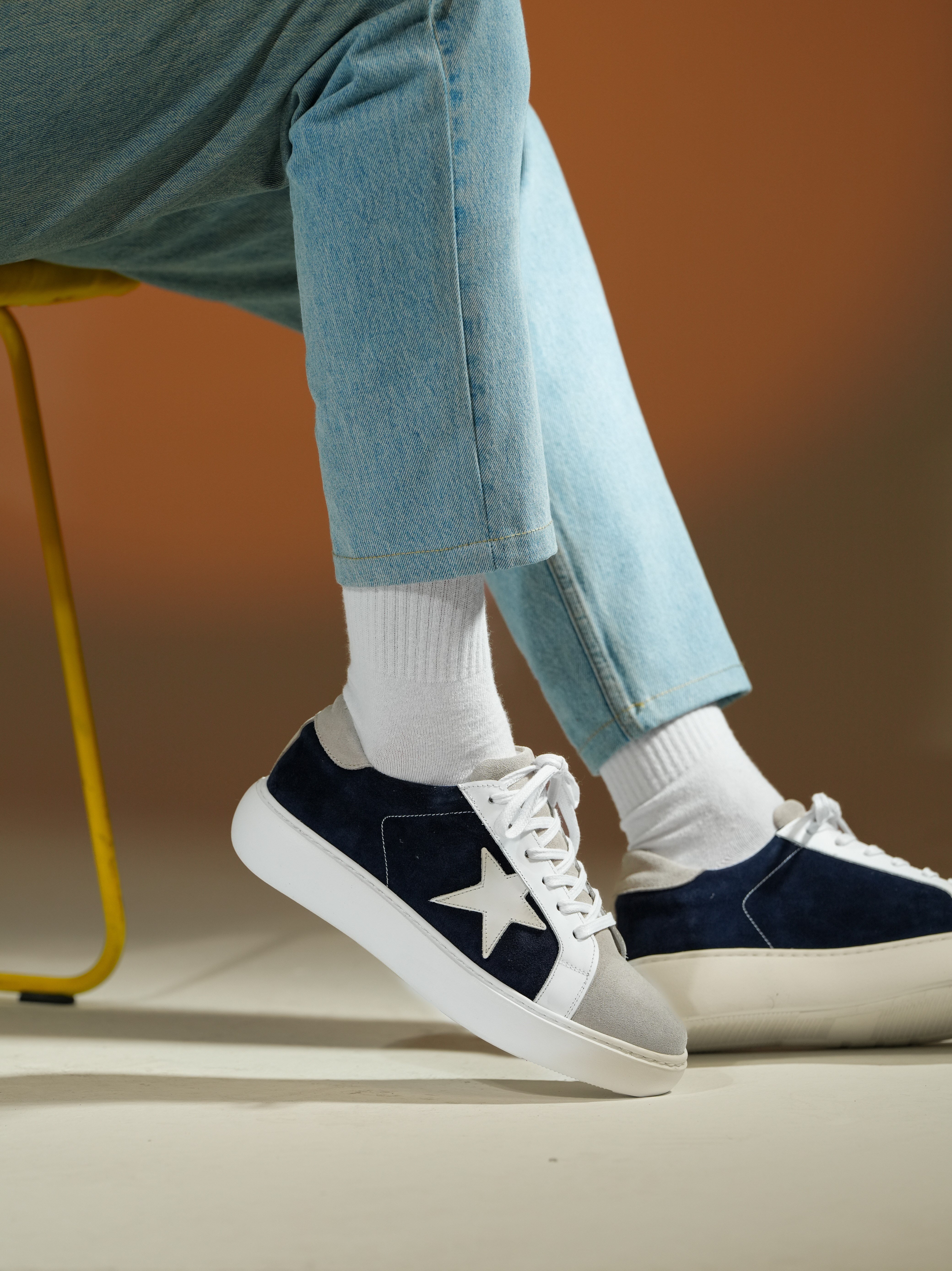 Bloom Model Hakiki Deri El Yapımı Lacivert Süet Sneaker Ayakkabı 
