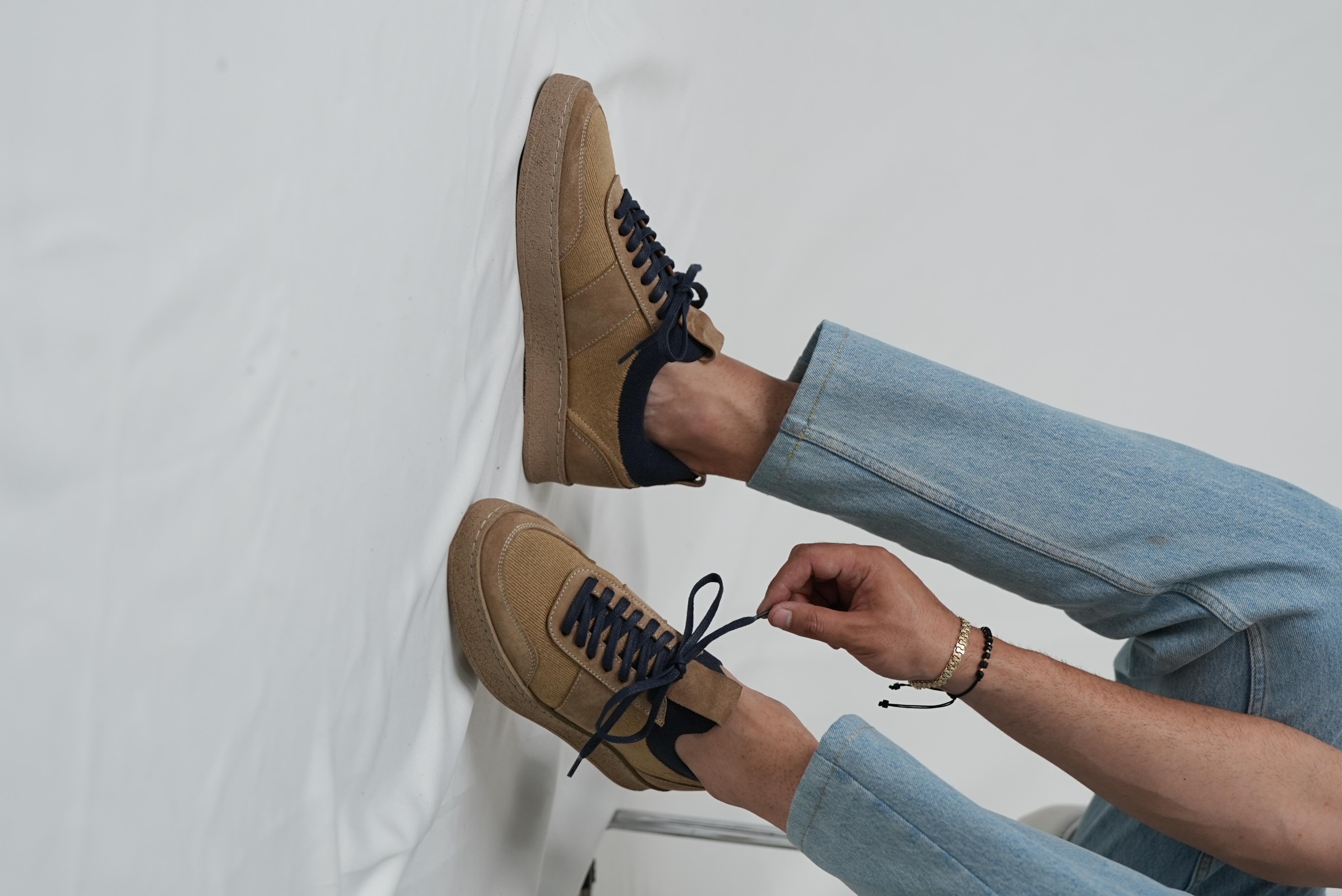 Darian Model Hakiki Deri El Yapımı Kahverengi Erkek Triko Sneaker Ayakkabı