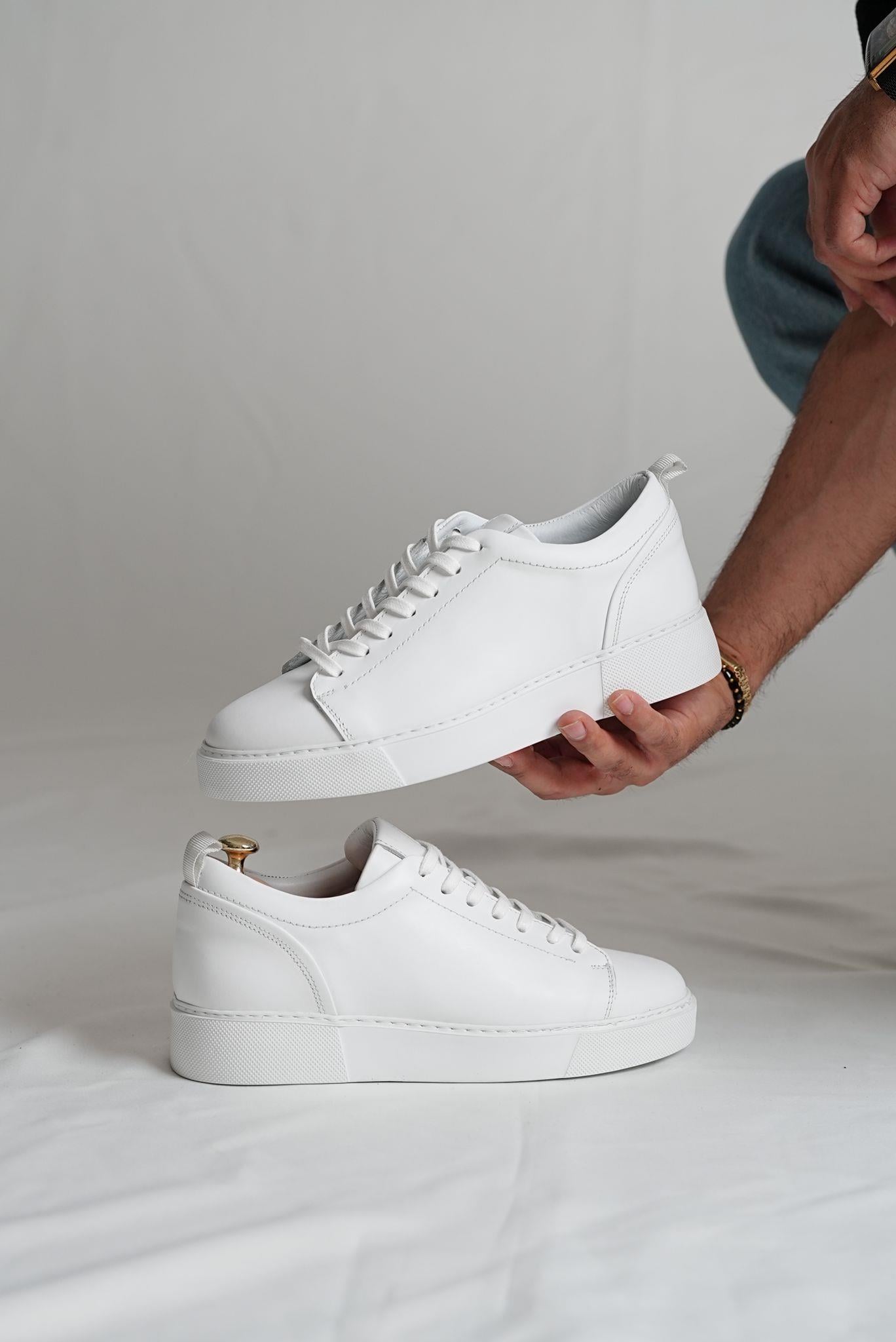 Dina Model Hakiki Deri El Yapımı Erkek Beyaz Sneakers Ayakkabı