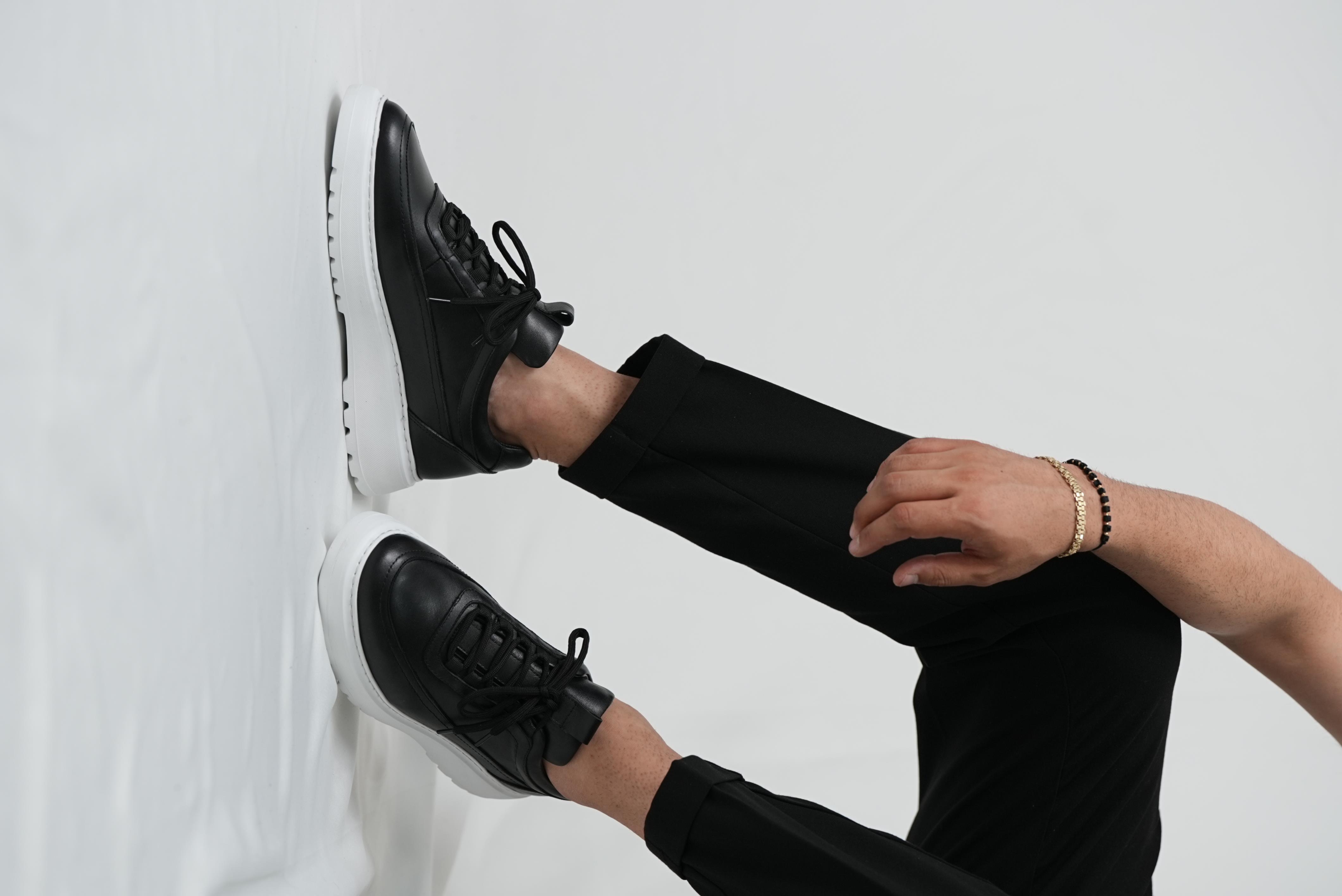 Drew Model Hakiki Deri El Yapımı Erkek Siyah Sneakers Ayakkabı